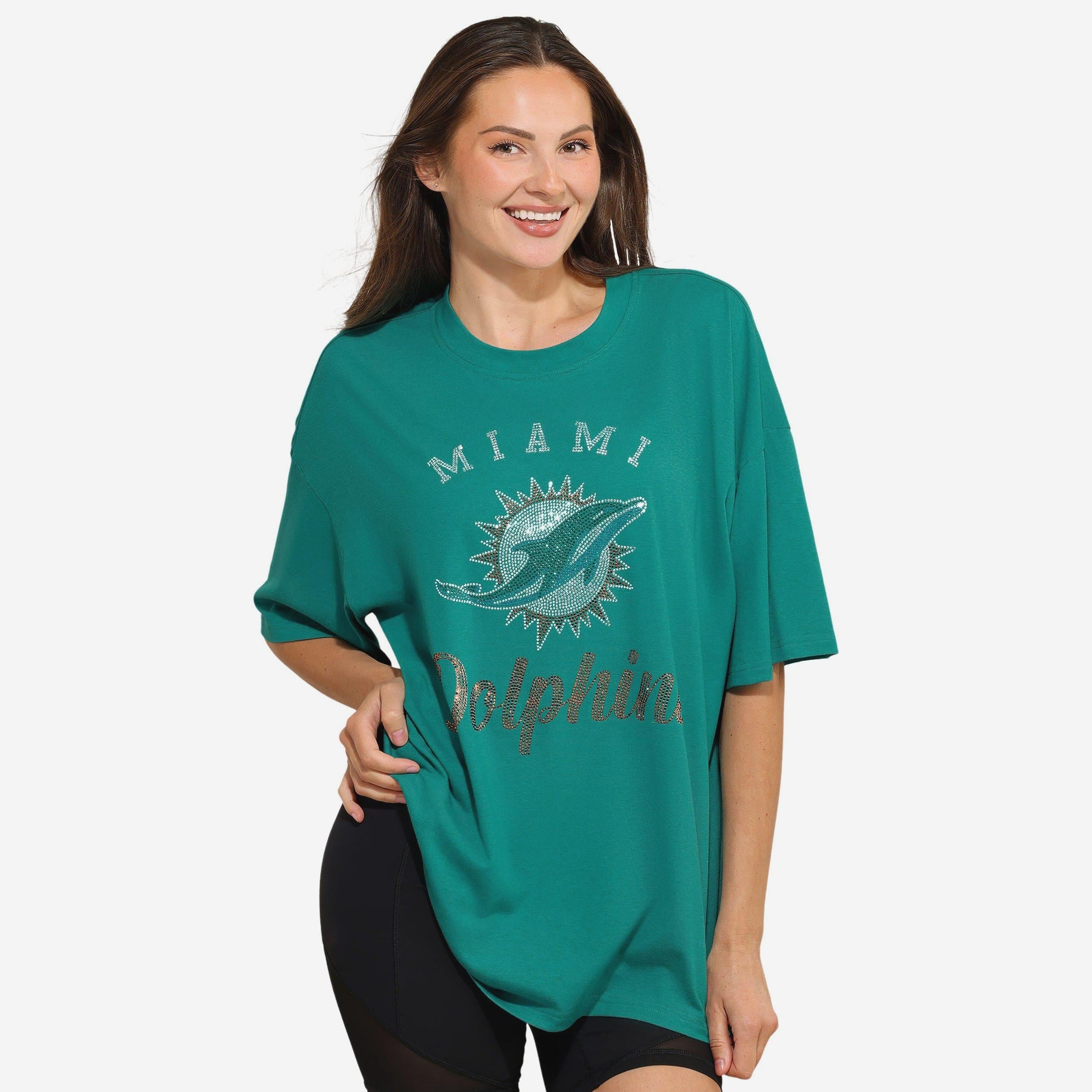 Miami Dolphins T-shirt surdimensionné avec logo strass pour femme