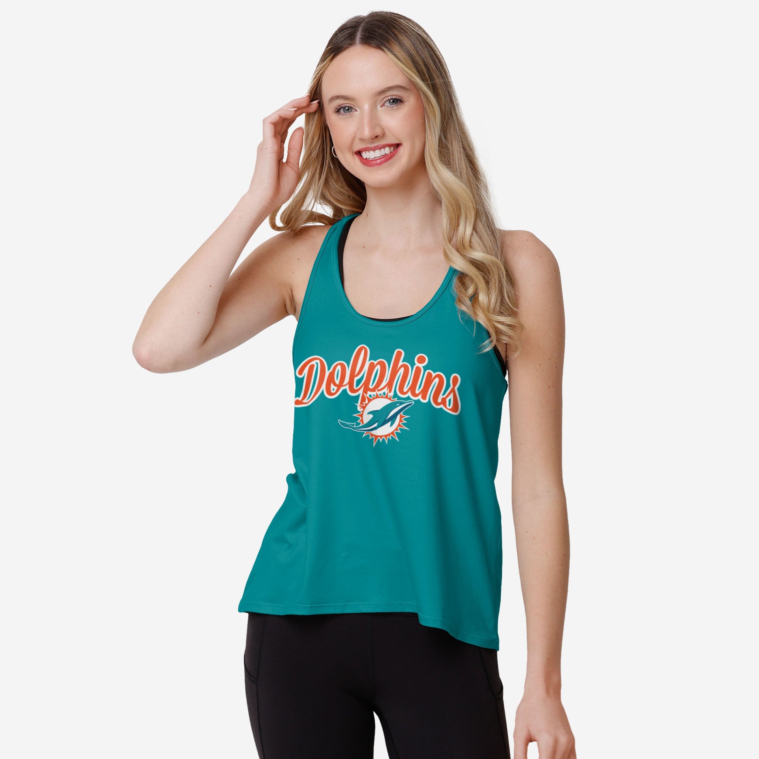 Miami Dolphins Haut sans manches à rayures Wordmark Team pour femmes