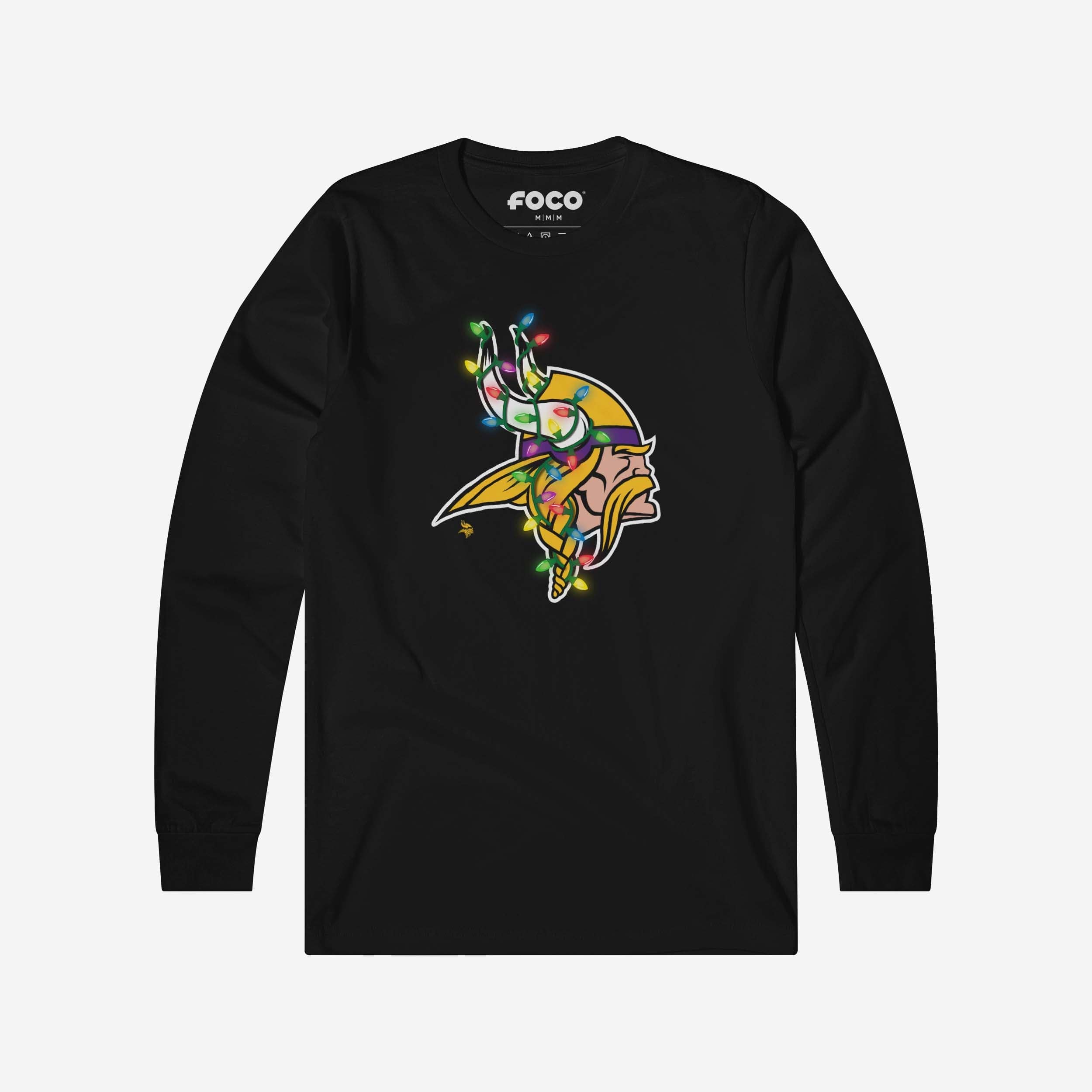 Minnesota Vikings T-shirt à manches longues avec logo principal Holiday Lights