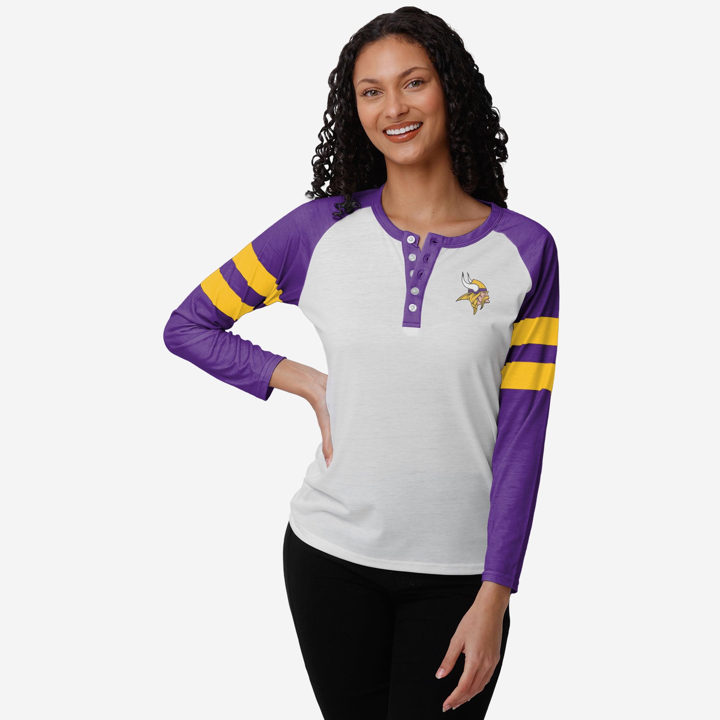Minnesota Vikings Henley à manches longues avec grand logo pour femme
