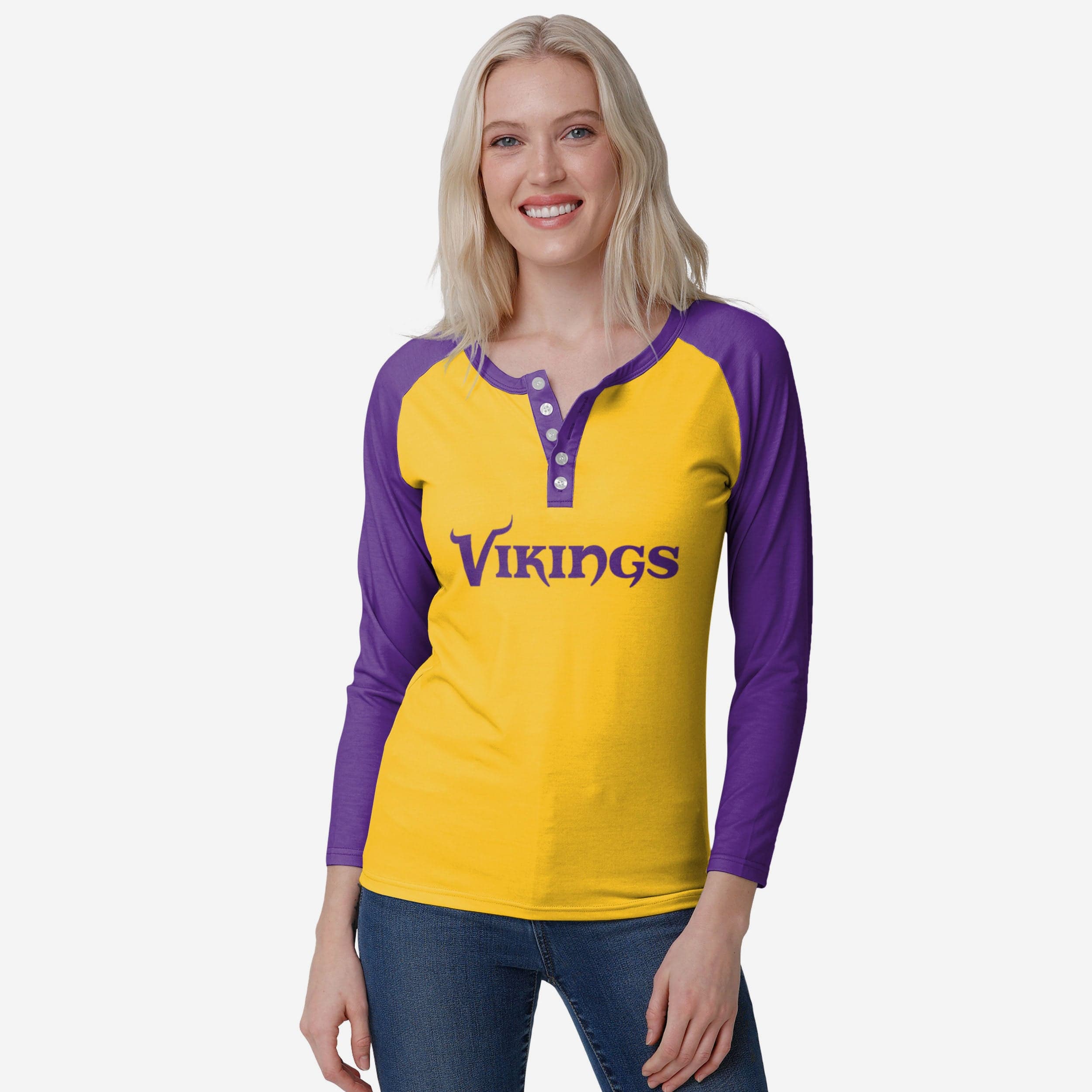 Minnesota Vikings Henley à manches longues Big Wordmark pour femme