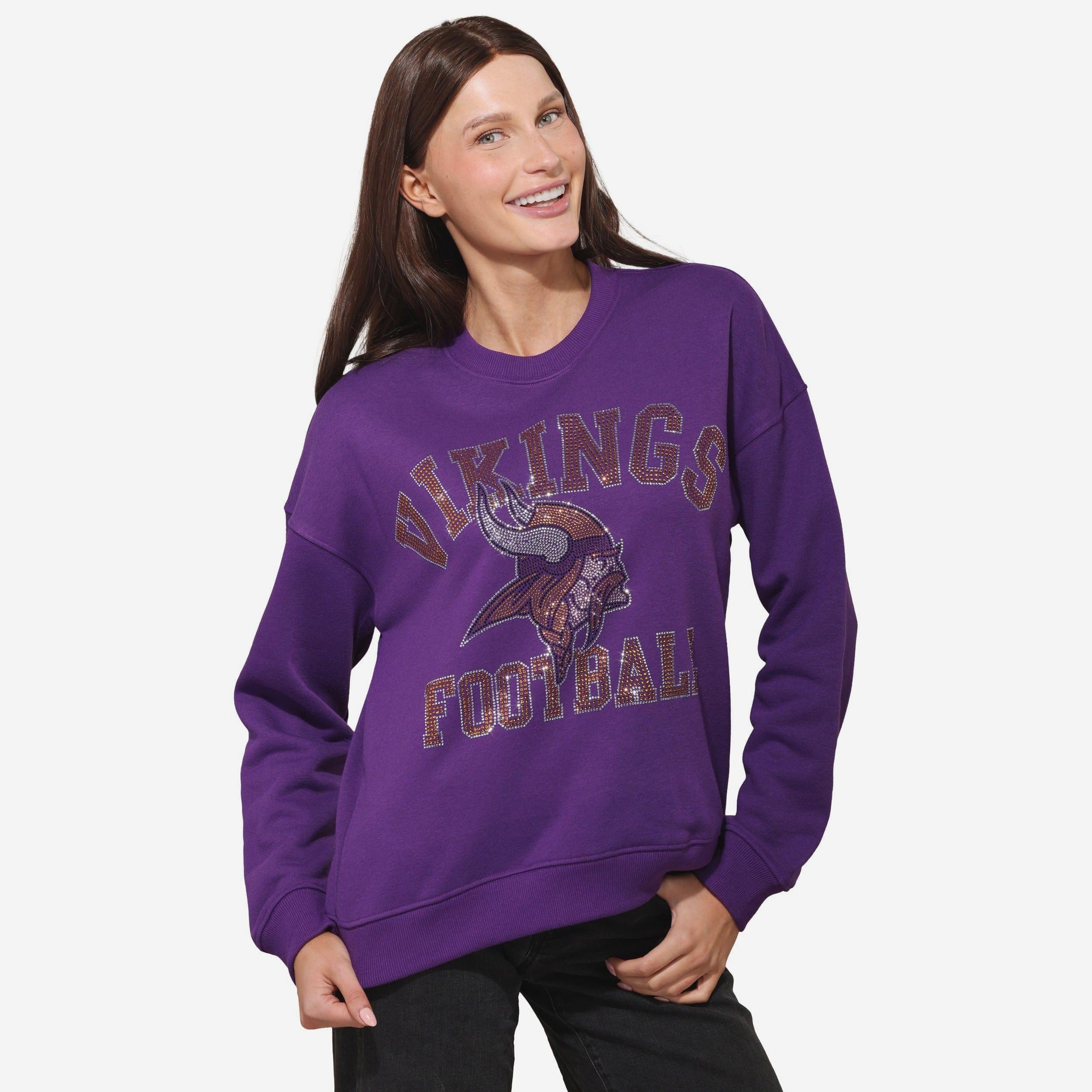 Minnesota Vikings Sweat-shirt surdimensionné à col rond avec logo strass pour femme