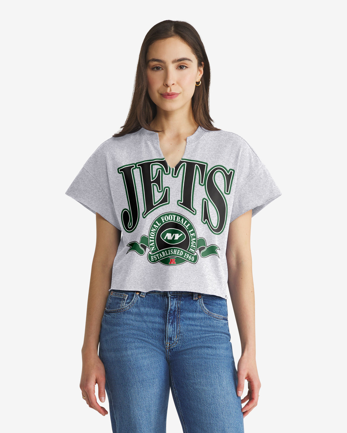 New York Jets BANNERS OUT '47 T-shirt surdimensionné à col cranté pour femmes