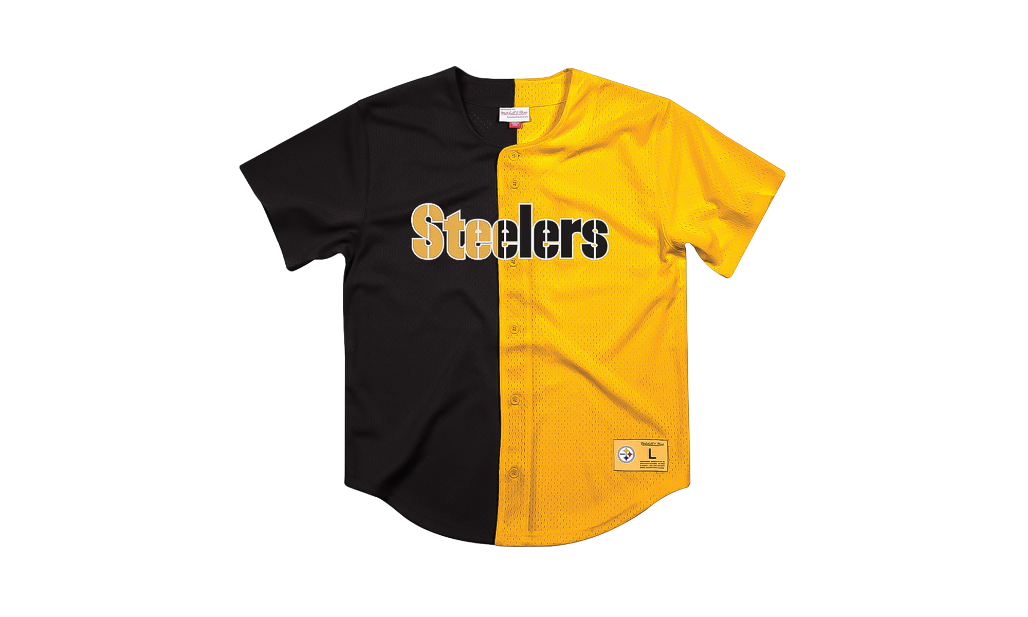 Chemise boutonnée sur le devant en maille de couleur fendue NFL "Pittsburgh Steelers- Noir" FA88Y3 PST K HFH