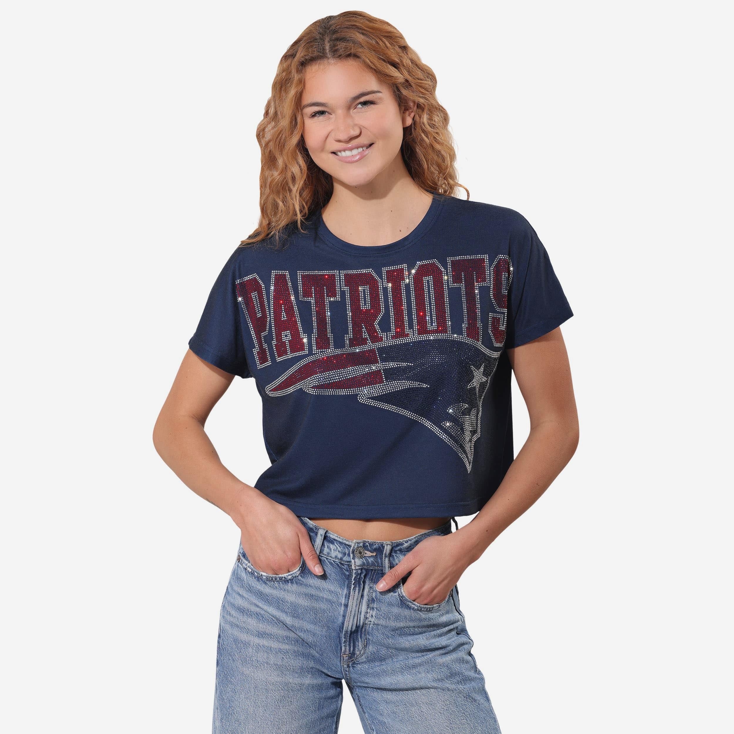 New England Patriots Haut court avec gros mot-symbole en strass