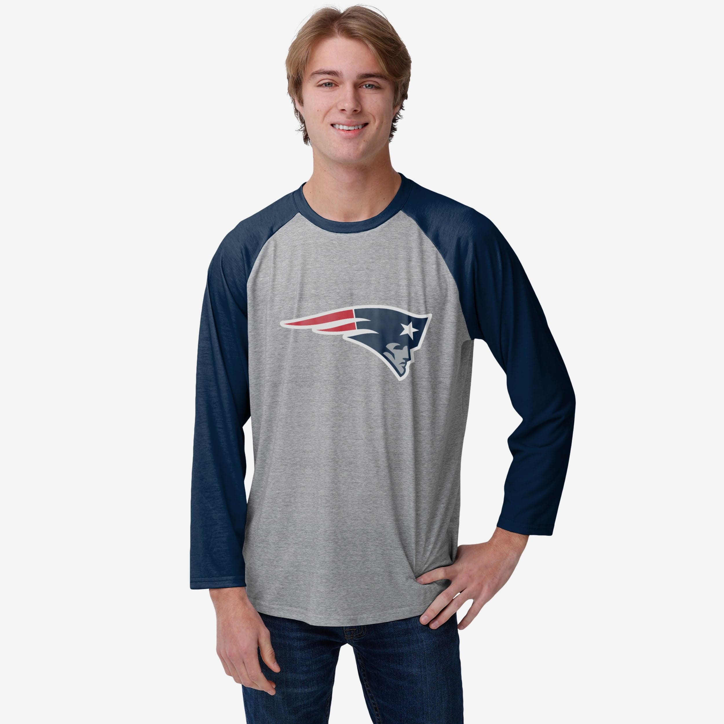 New England Patriots T-shirt raglan gris à grand logo