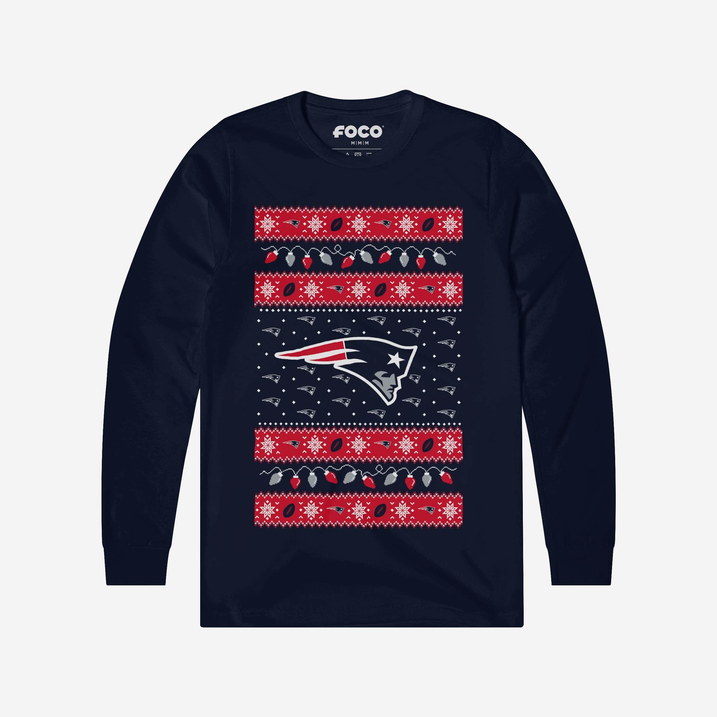 New England Patriots Pull à manches longues Holiday Lights