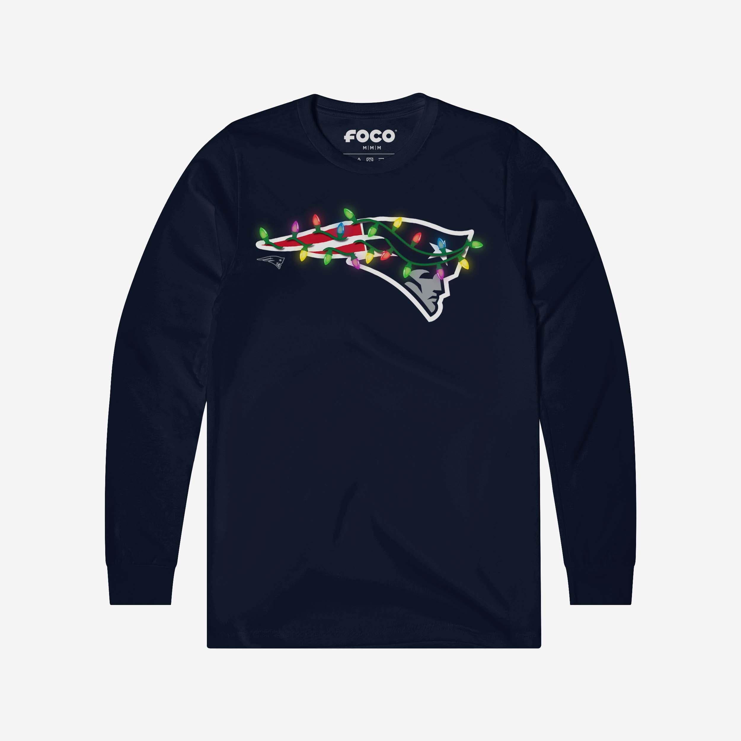 New England Patriots T-shirt à manches longues avec logo principal Holiday Lights