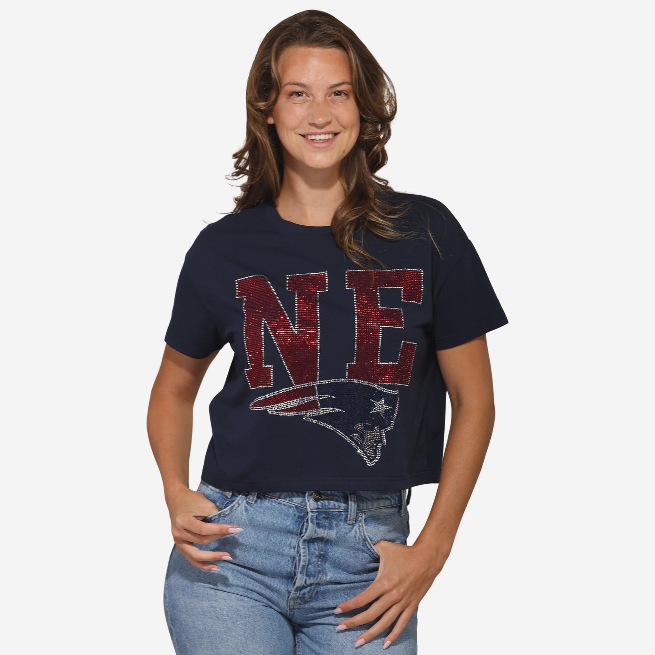 New England Patriots Haut court avec logo strass pour femme