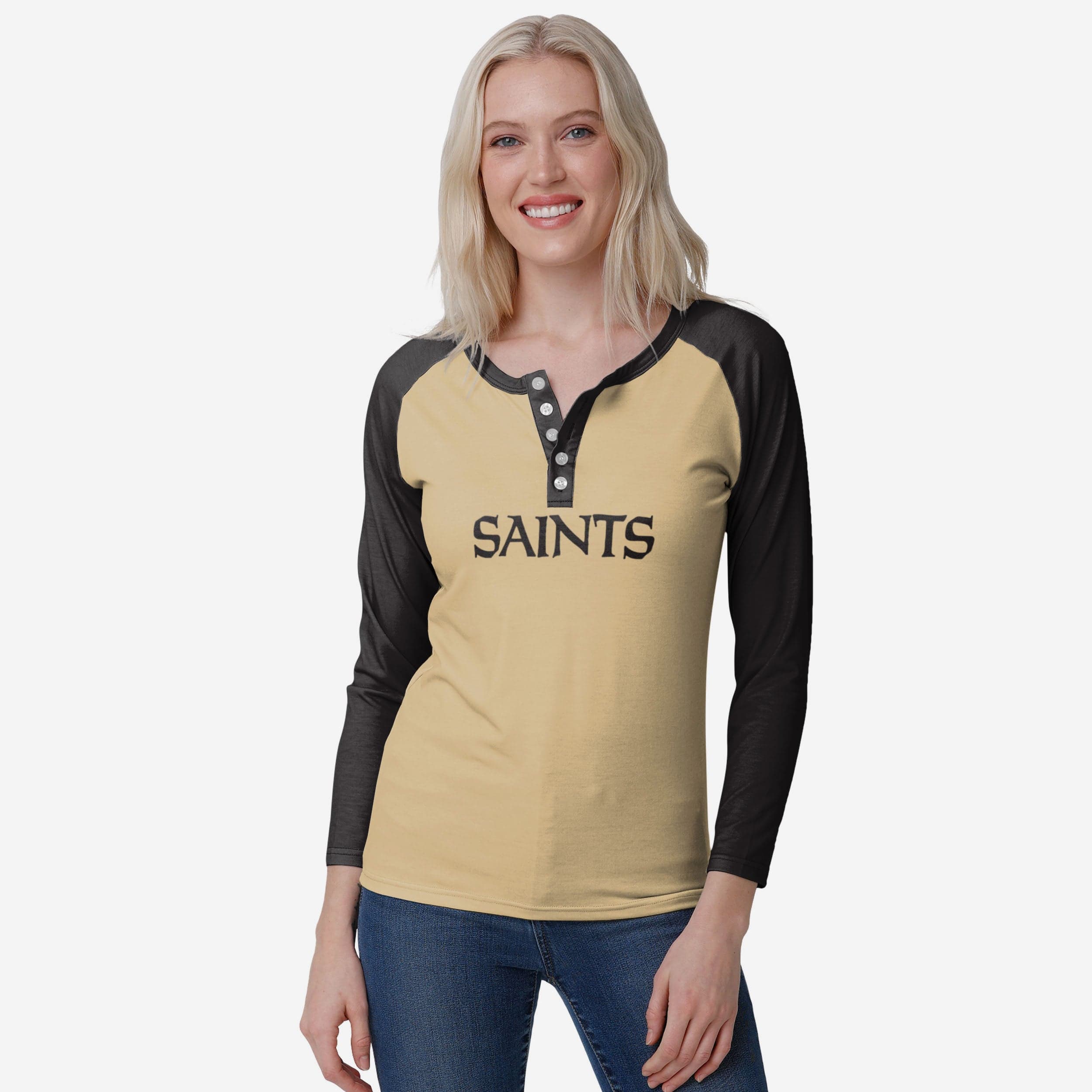 New Orleans Saints Henley à manches longues Big Wordmark pour femme
