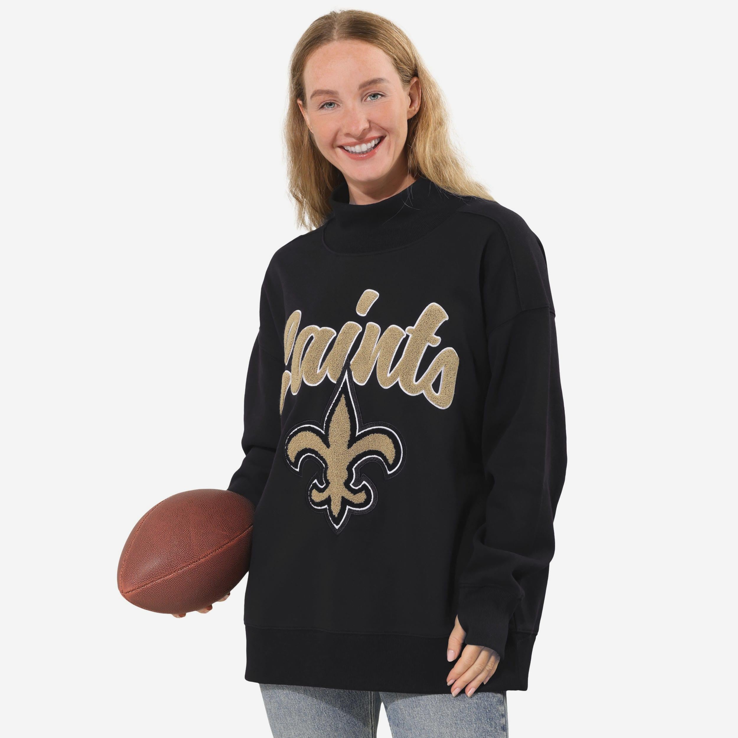New Orleans Saints Sweat-shirt surdimensionné à col montant en chenille pour femme