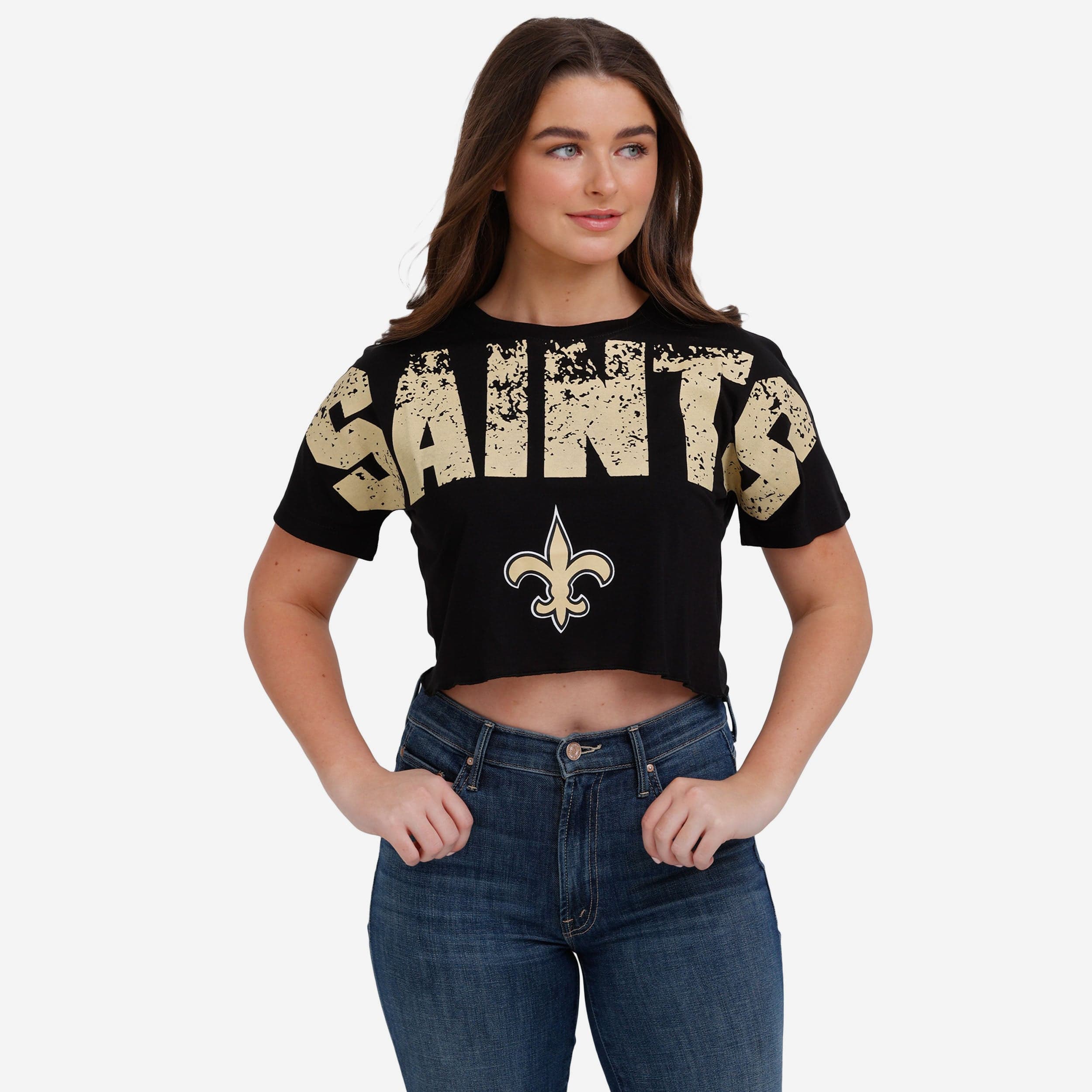New Orleans Saints Haut court avec mot-symbole en détresse pour femme