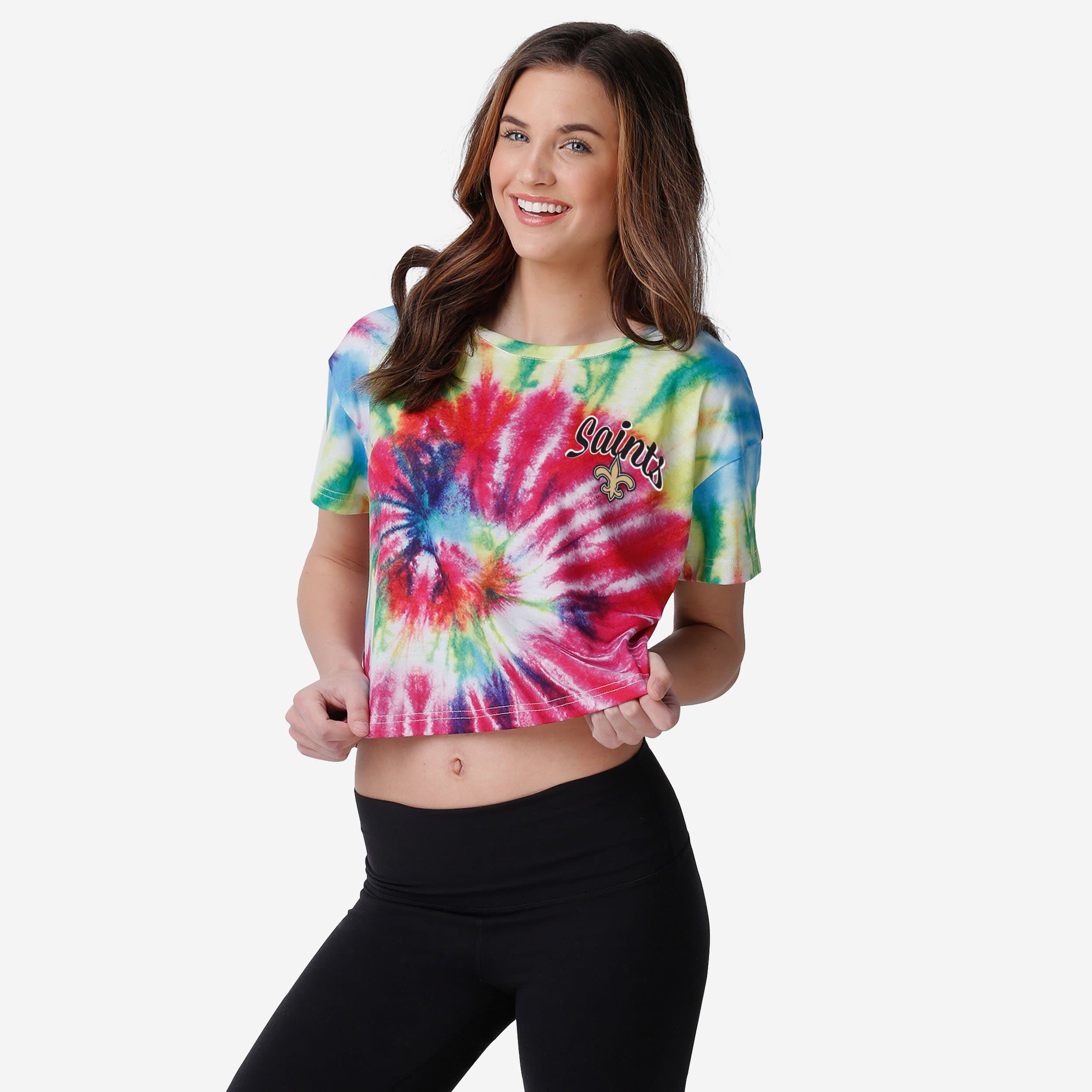 New Orleans Saints Haut court pastel tie-dye pour femme
