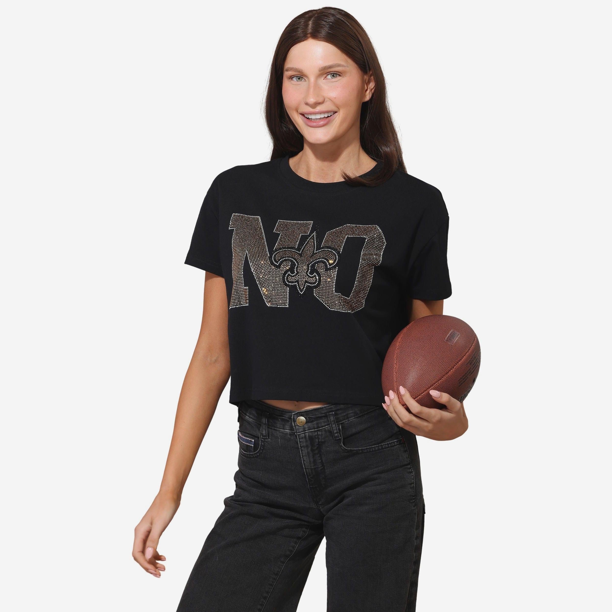 New Orleans Saints Haut court avec logo strass pour femme