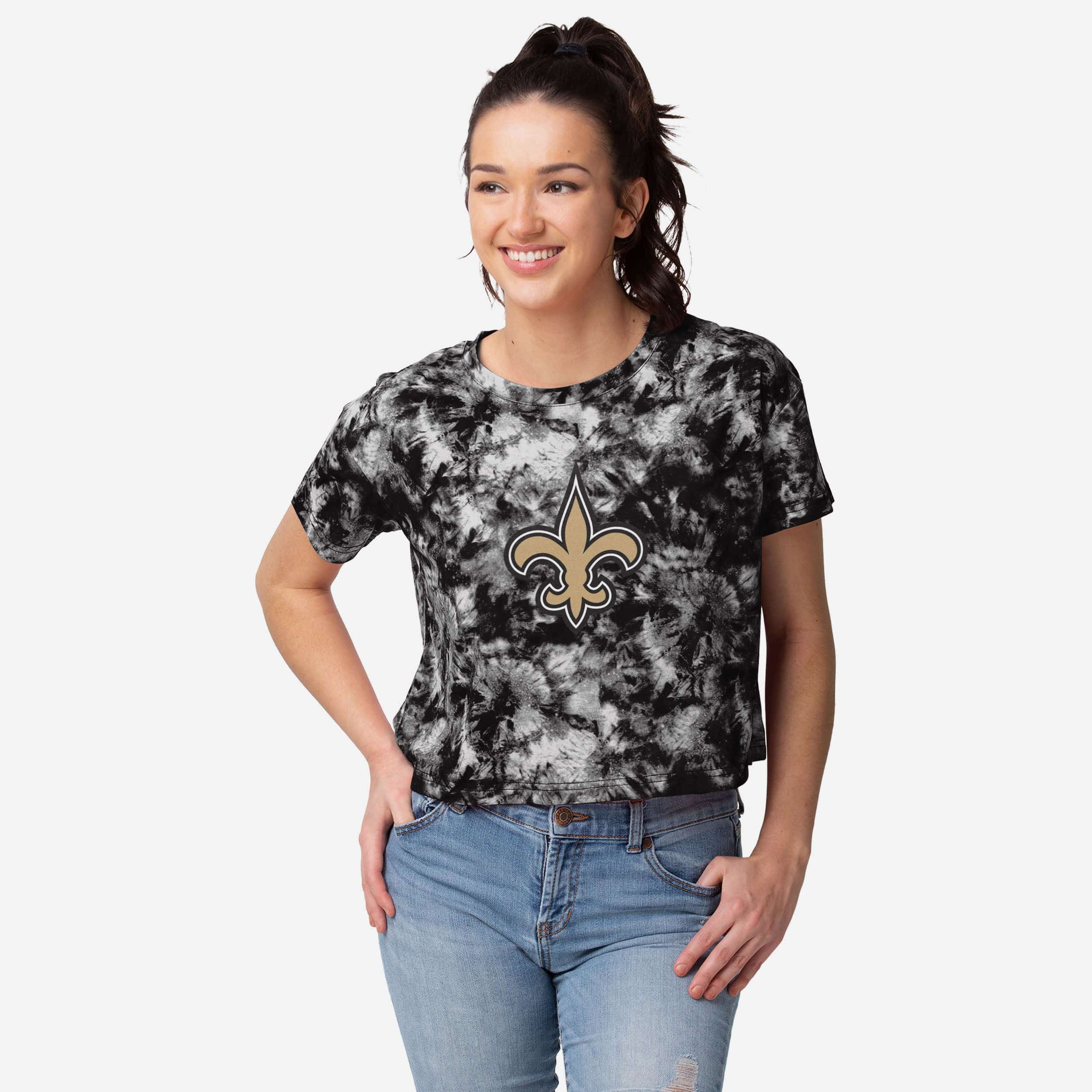 New Orleans Saints Haut court à grand logo tie-dye pour femme