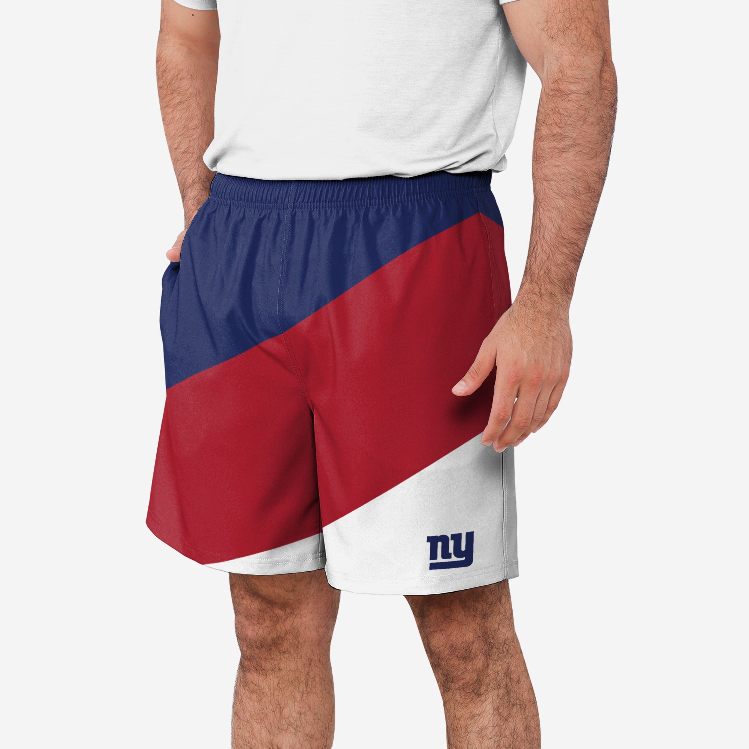 New York Giants Short d'entraînement à double doublure en duvet color block