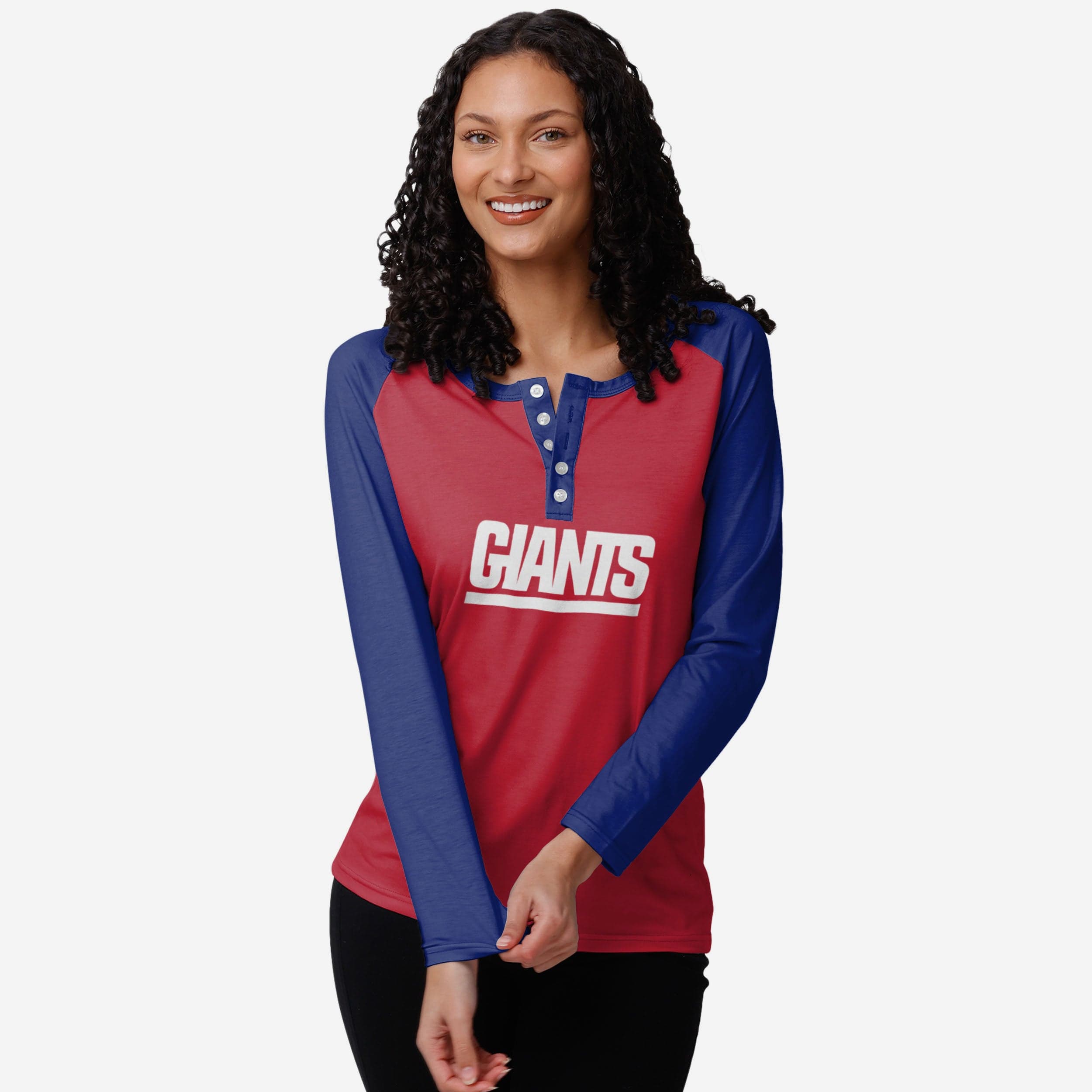 New York Giants Henley à manches longues Big Wordmark pour femme