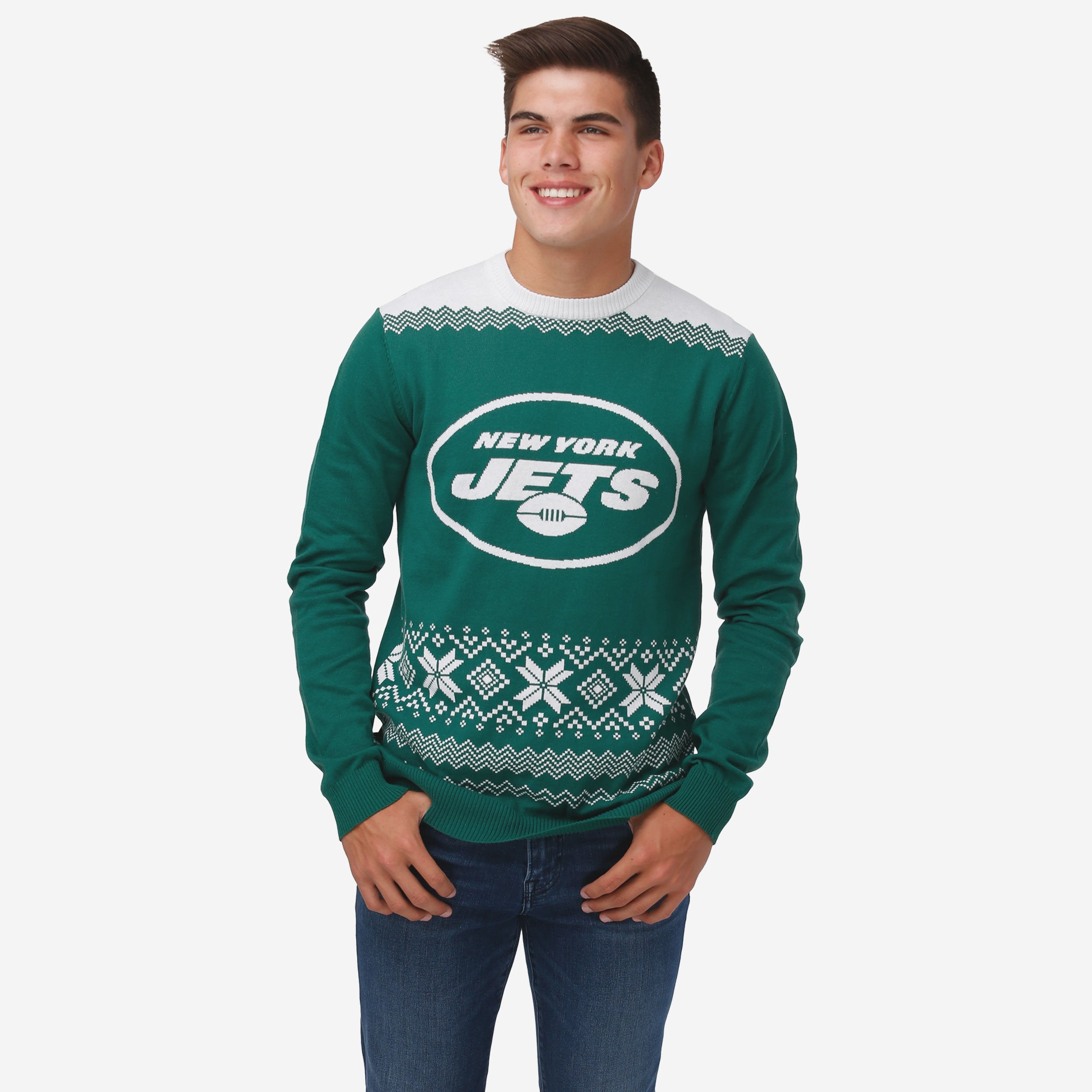 New York Jets Pull de Noël avec grand logo