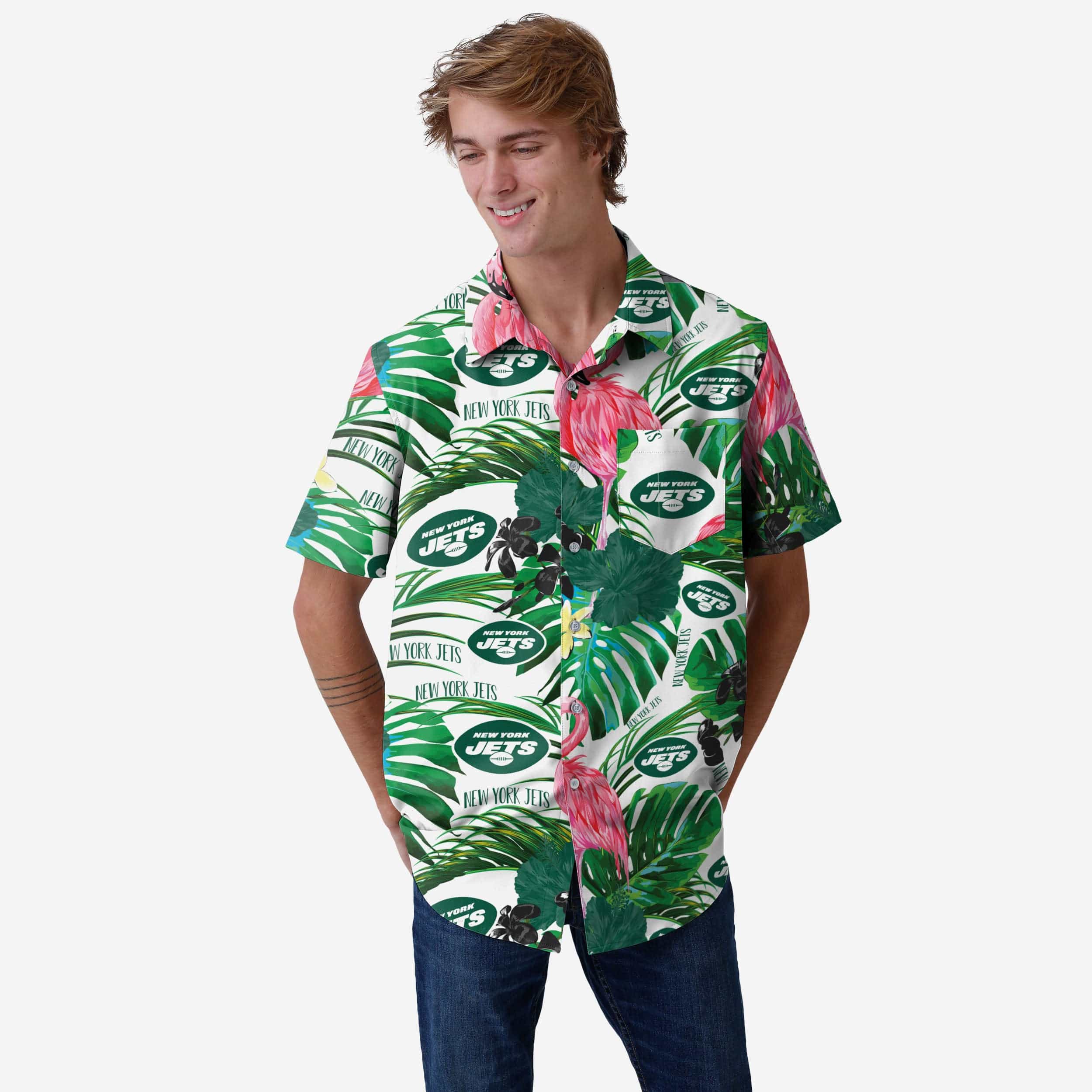New York Jets Chemise boutonnée flamant rose