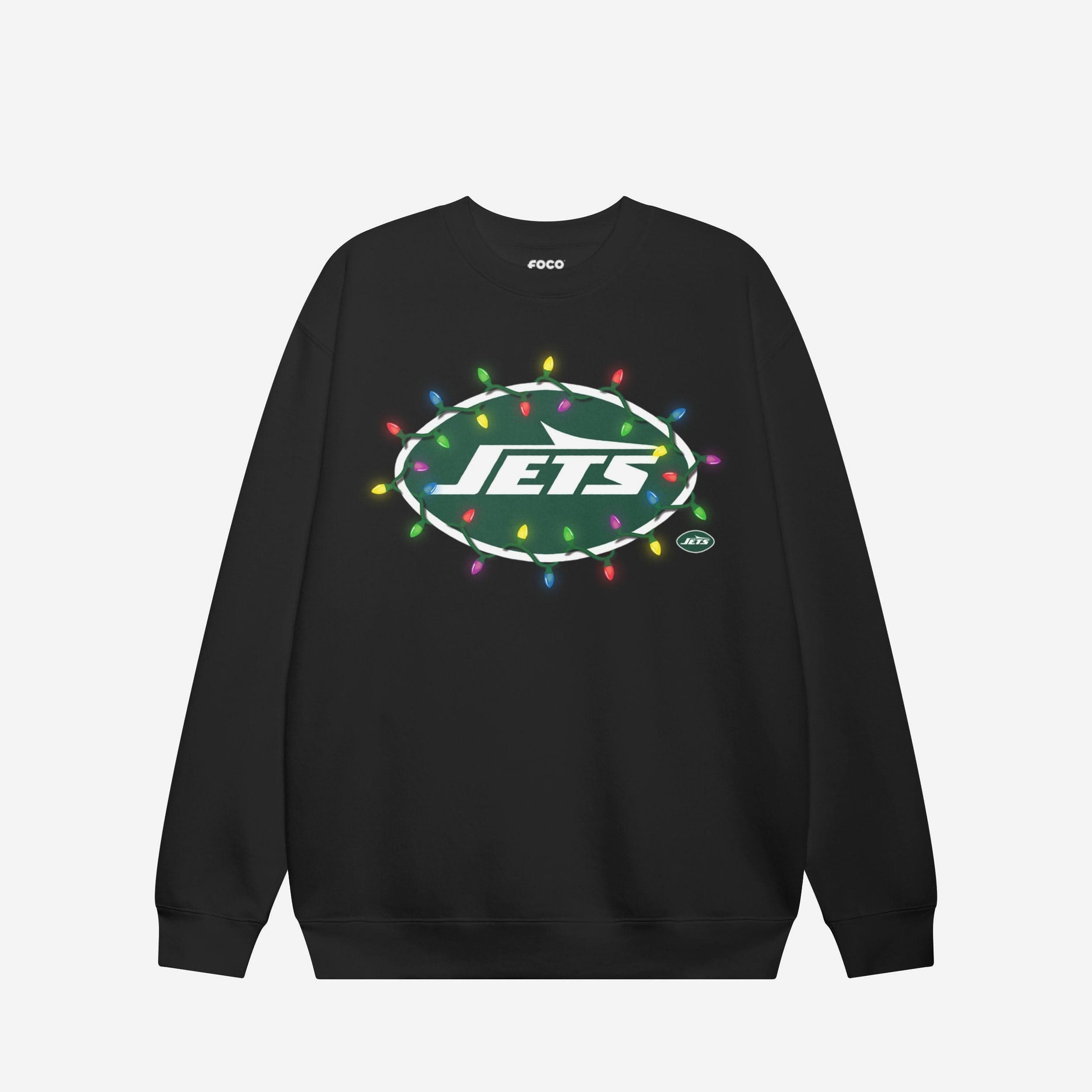New York Jets Sweat-shirt à col rond avec logo principal Holiday Lights
