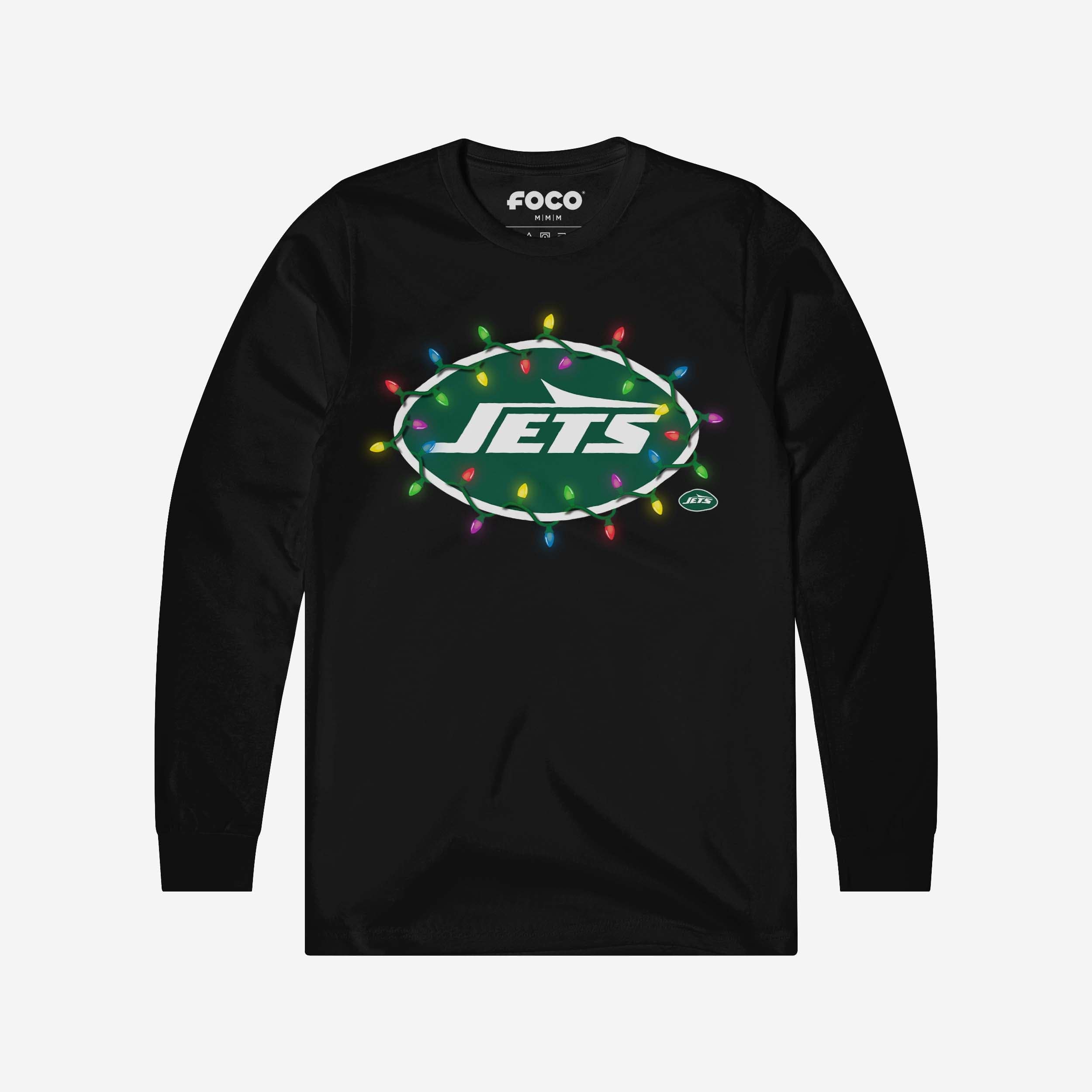 New York Jets T-shirt à manches longues avec logo principal Holiday Lights