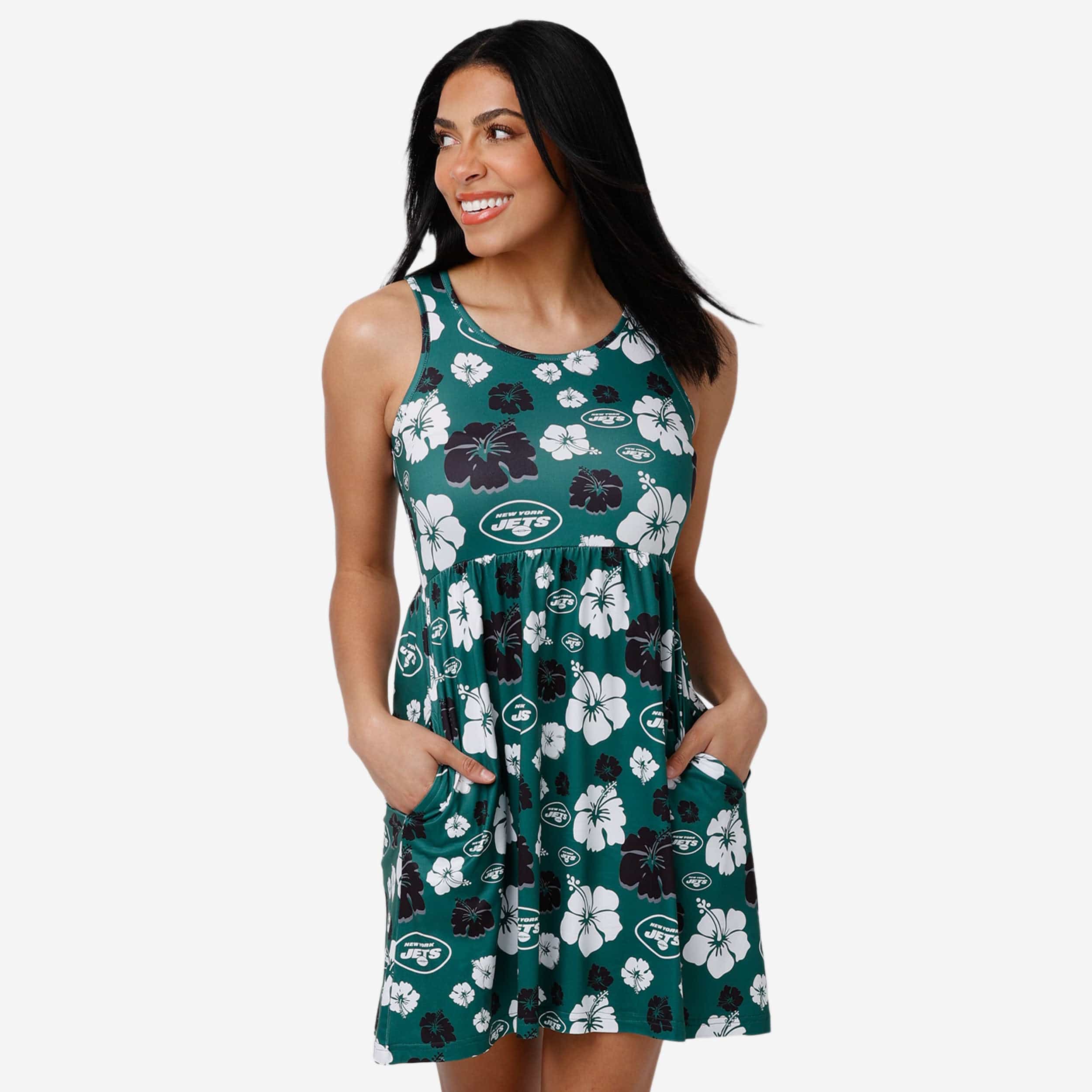 New York Jets Robe d'été florale préférée des fans pour femmes