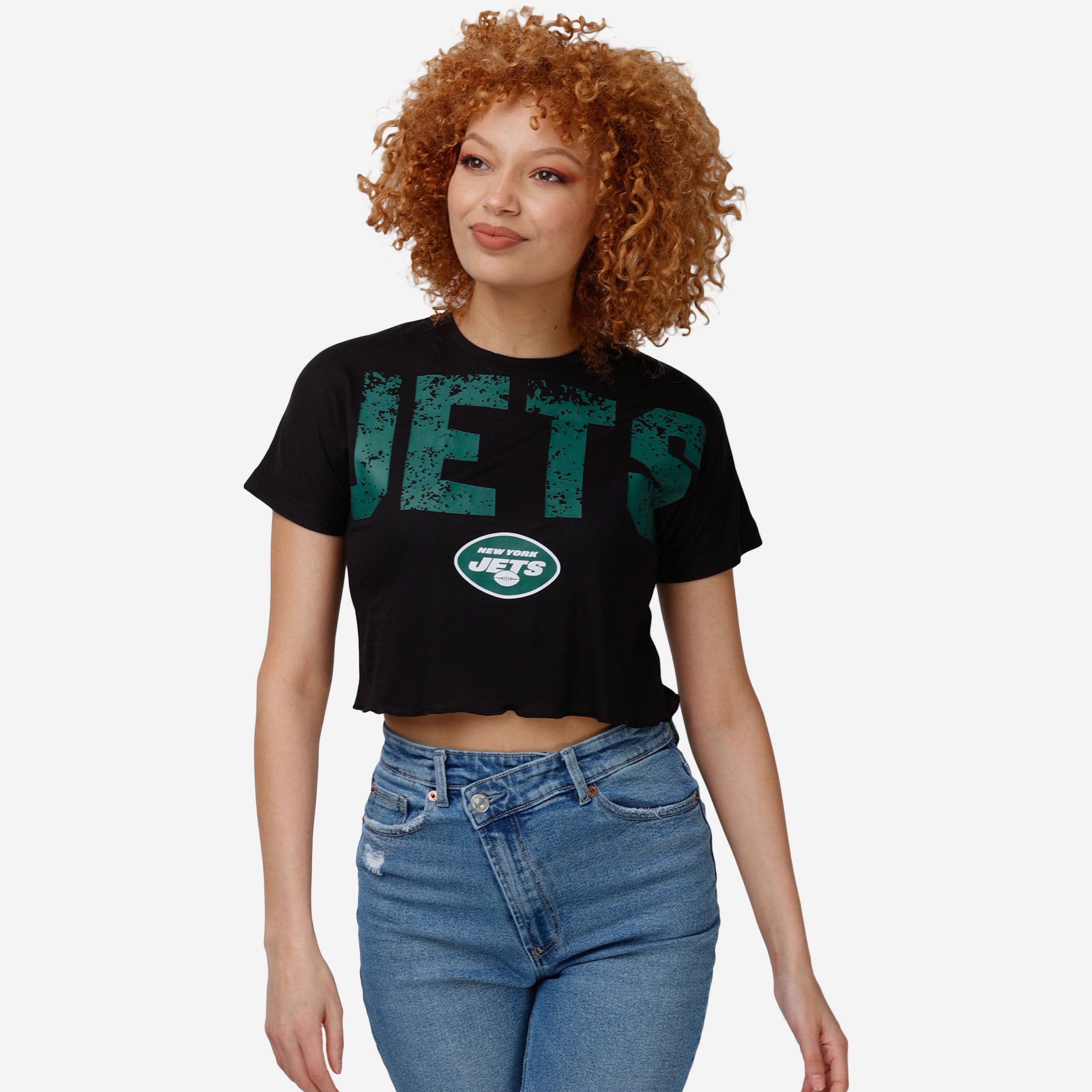 New York Jets Haut court avec mot-symbole en détresse pour femme
