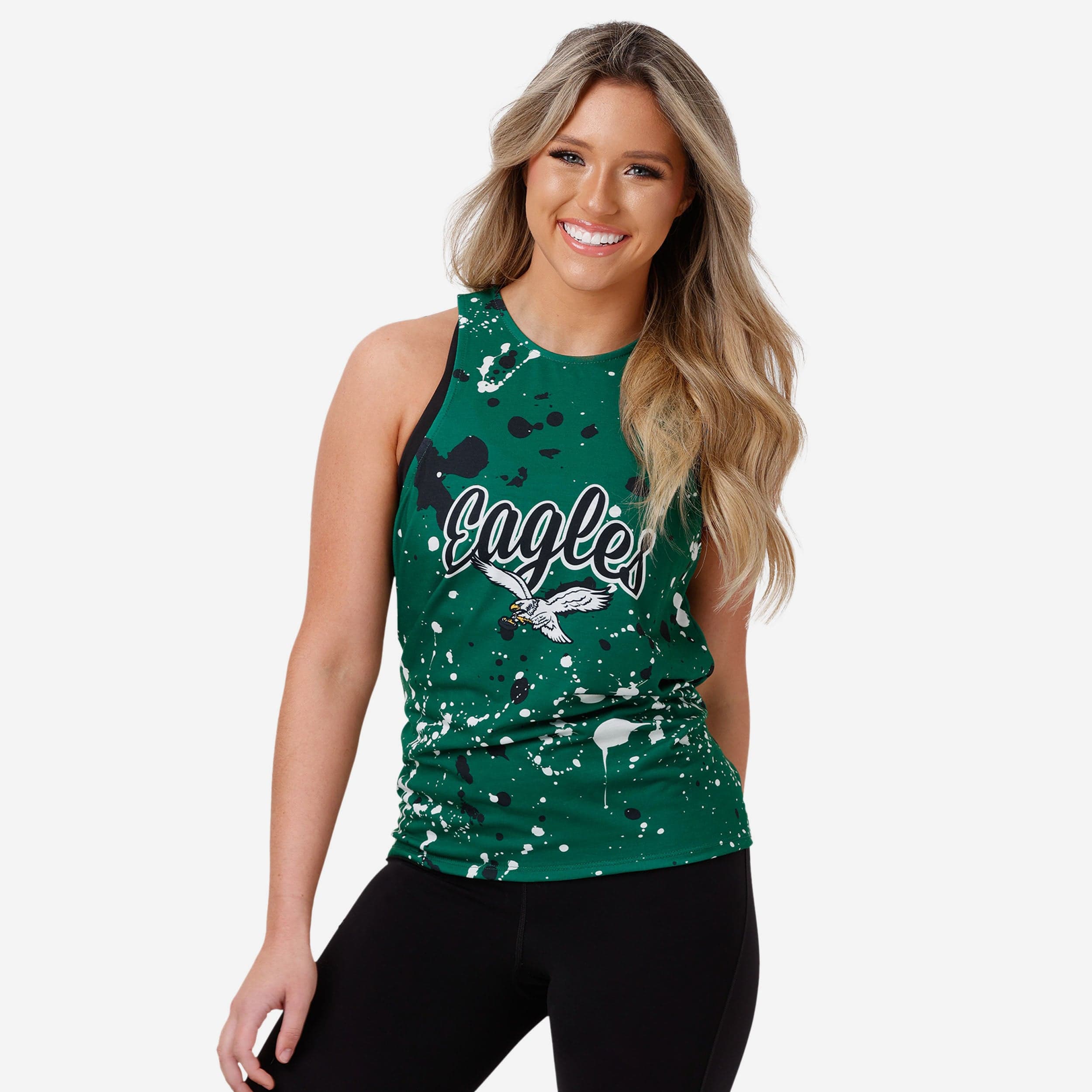Philadelphia Eagles Kelly Green Paint Splatter Tie-Breaker Top sans manches