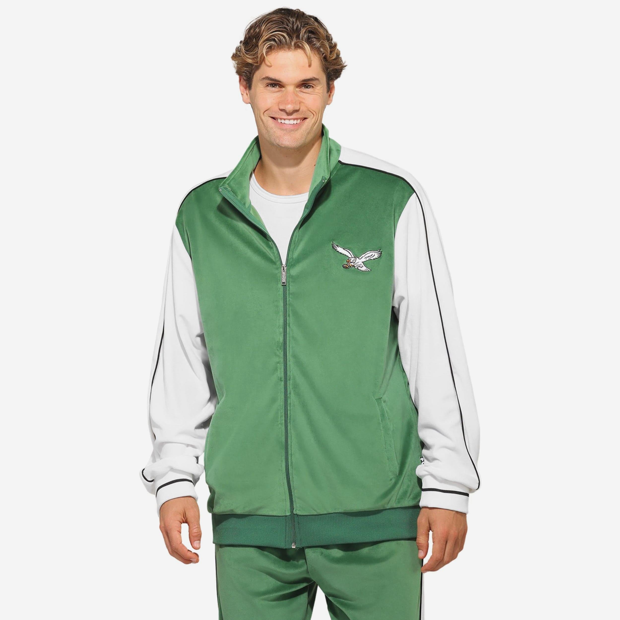 Philadelphia Eagles Haut zippé en velours bicolore vert Kelly