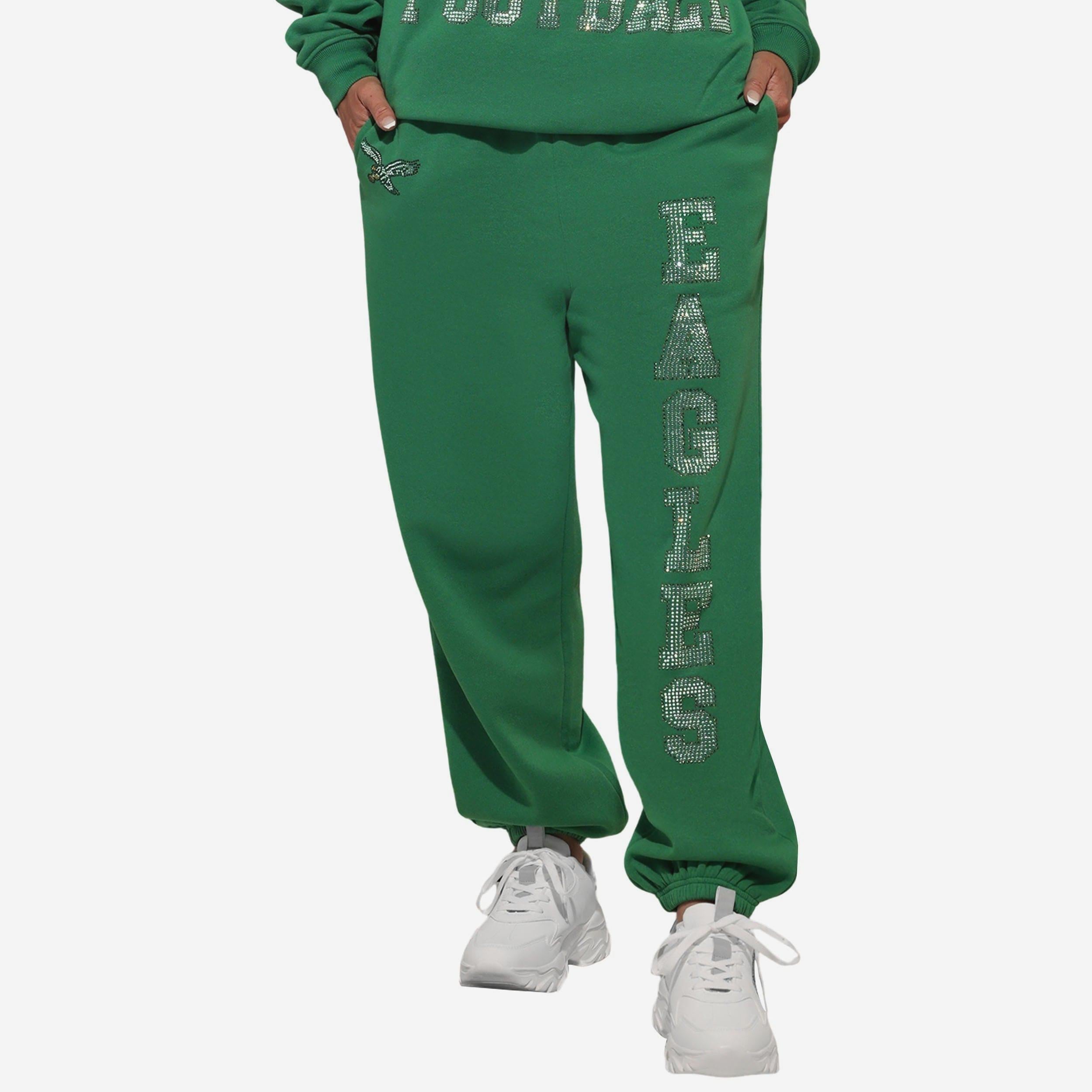 Philadelphia Eagles Pantalon de survêtement rétro pour femme avec grand mot-symbole en strass