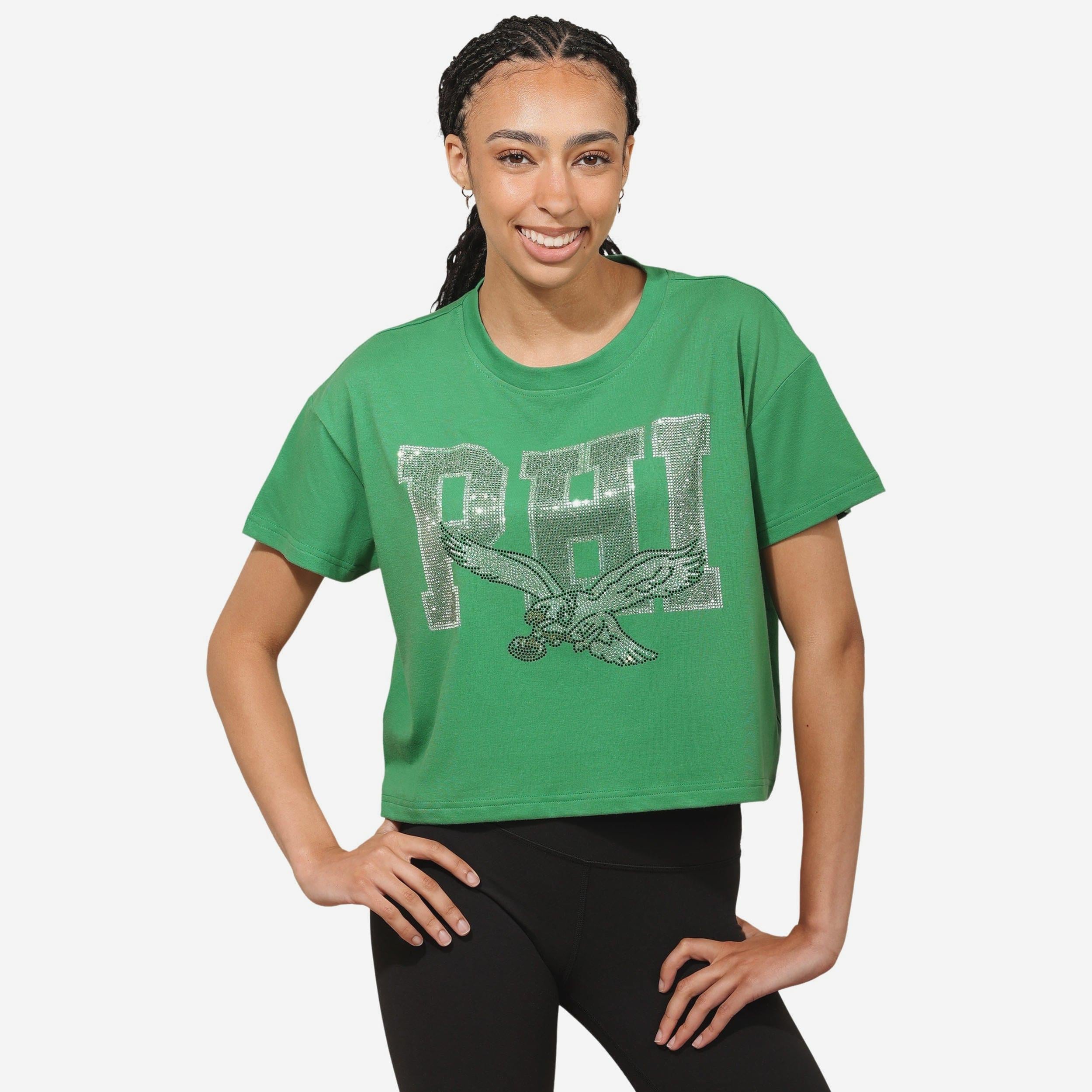 Philadelphia Eagles Haut court avec logo en strass vert Kelly pour femme