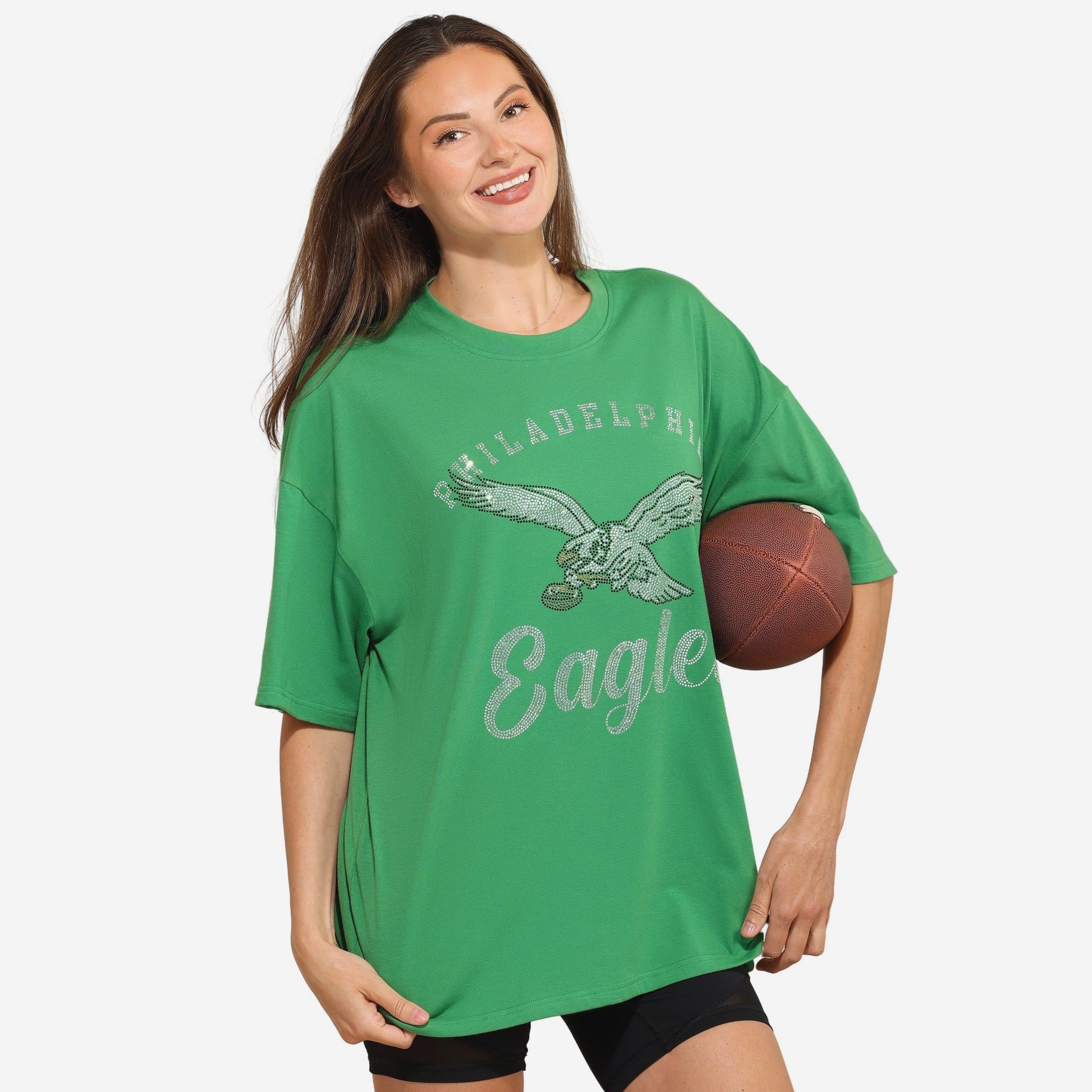 Philadelphia Eagles T-shirt surdimensionné avec logo en strass vert Kelly pour femme