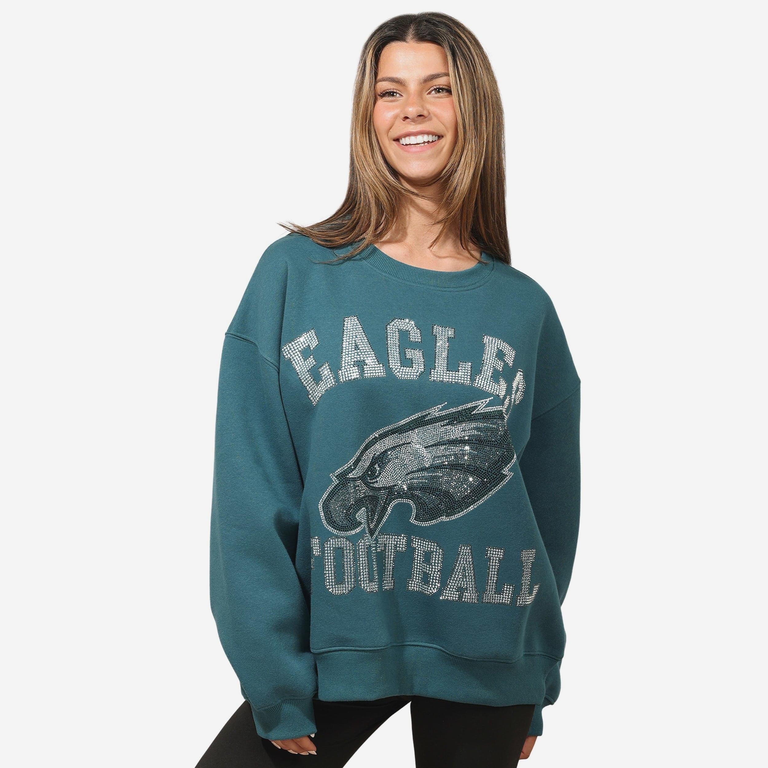 Philadelphia Eagles Sweat-shirt surdimensionné à col rond avec logo strass pour femme