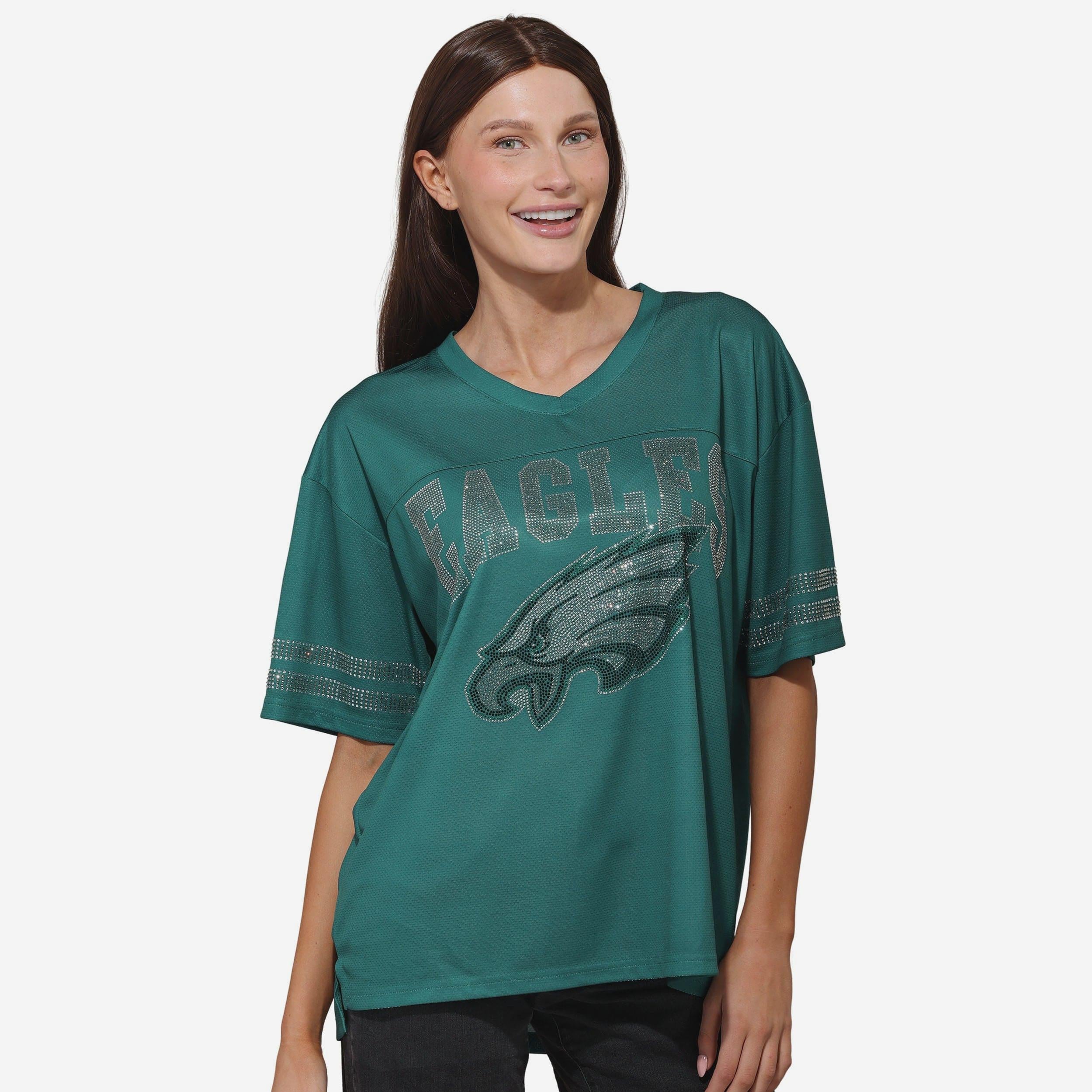 Philadelphia Eagles T-shirt surdimensionné en maille à col en V avec logo strass pour femme