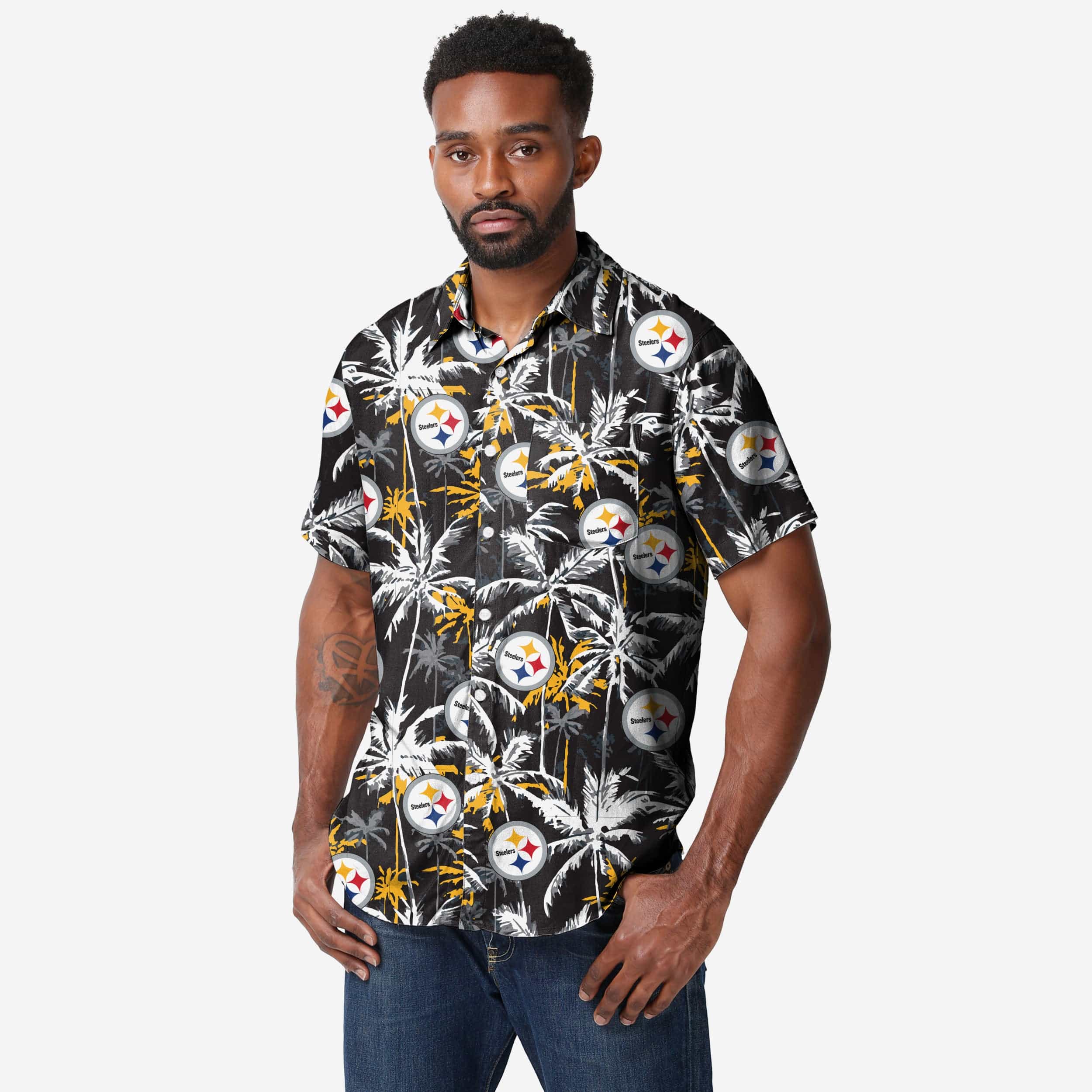 Pittsburgh Steelers Chemise boutonnée à fleurs noire