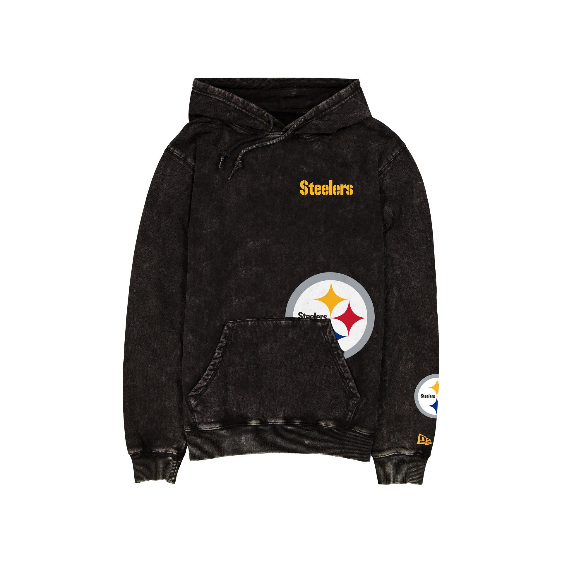 Sweat à capuche noir délavé avec logo Pittsburgh Steelers
