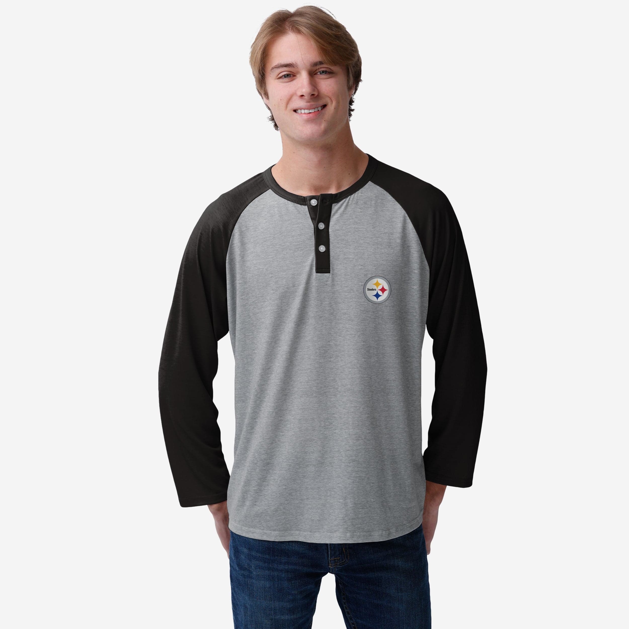 Pittsburgh Steelers Team Logo Gris Henley à manches longues