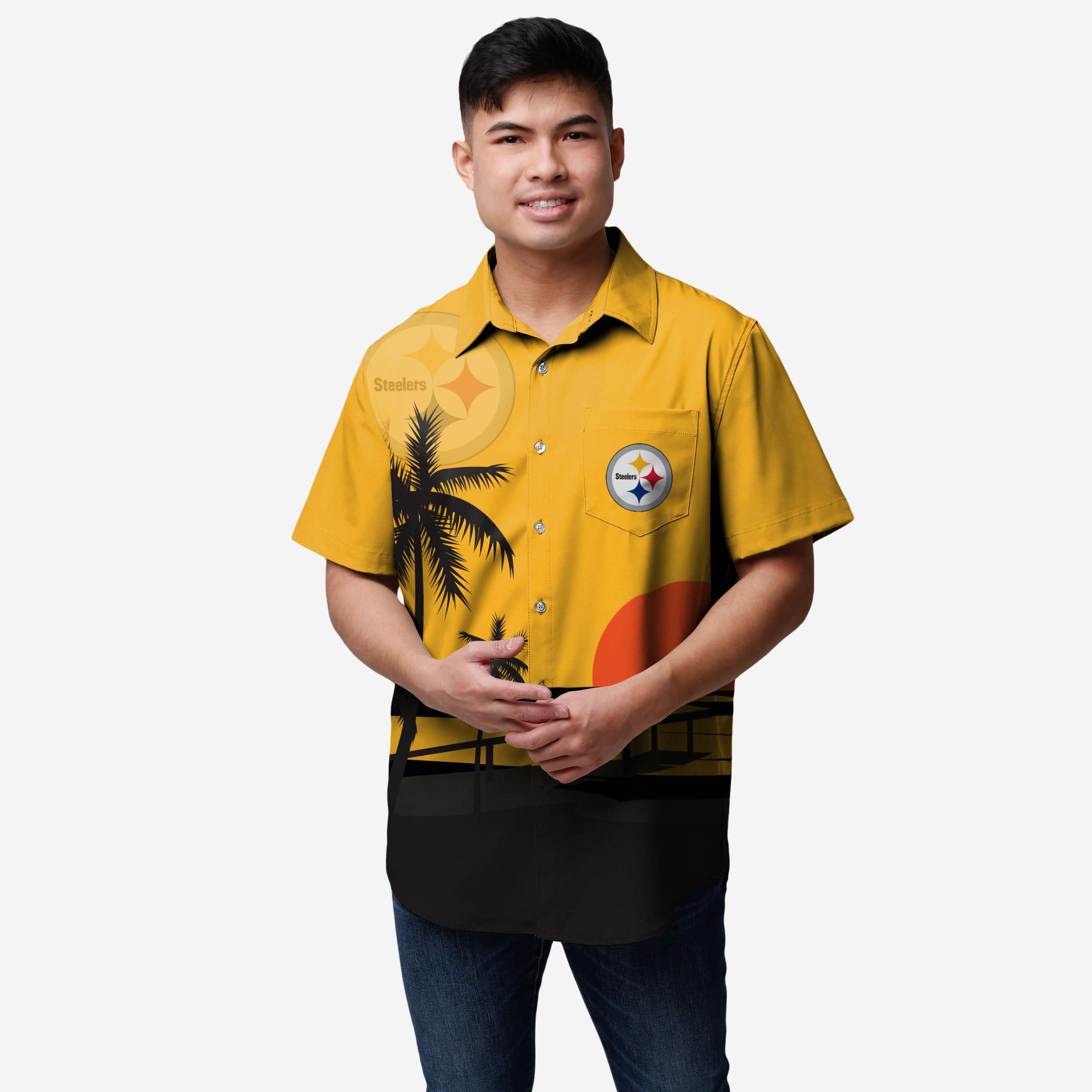 Pittsburgh Steelers Chemise boutonnée coucher de soleil tropical