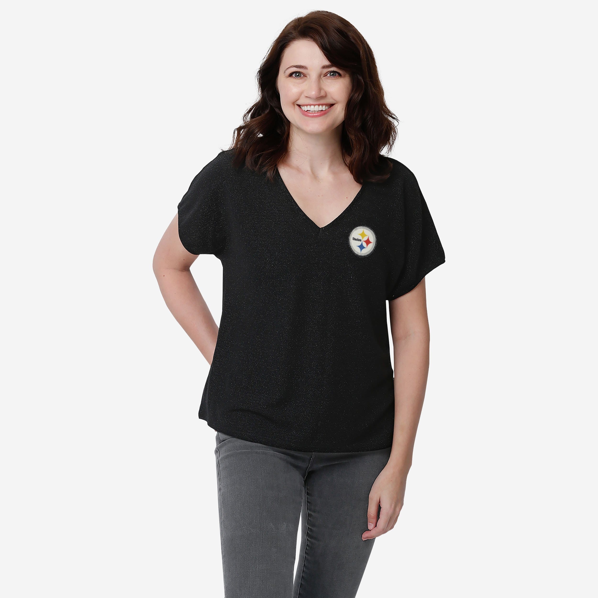 Pittsburgh Steelers T-shirt à col en V à paillettes Gametime pour femmes