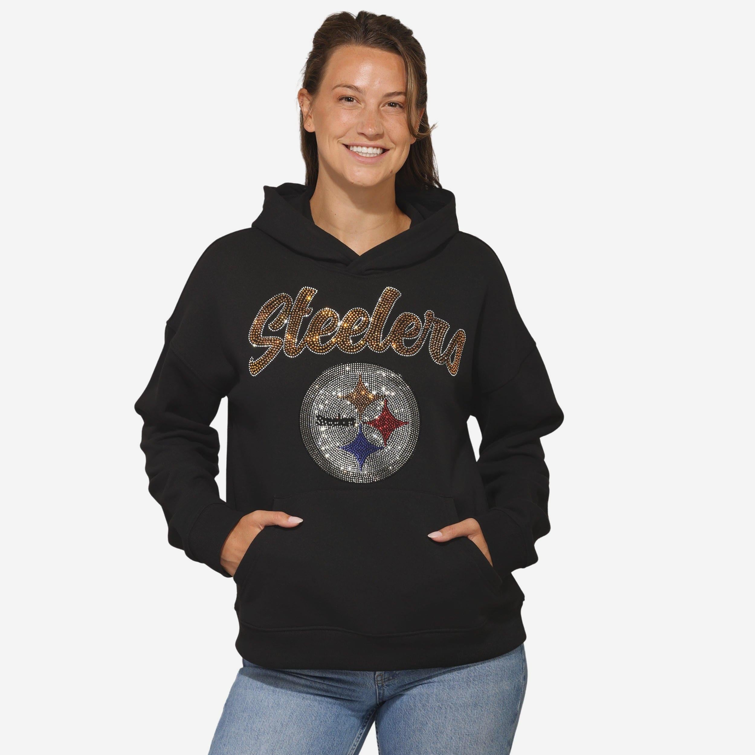 Pittsburgh Steelers Sweat à capuche surdimensionné avec logo strass pour femme