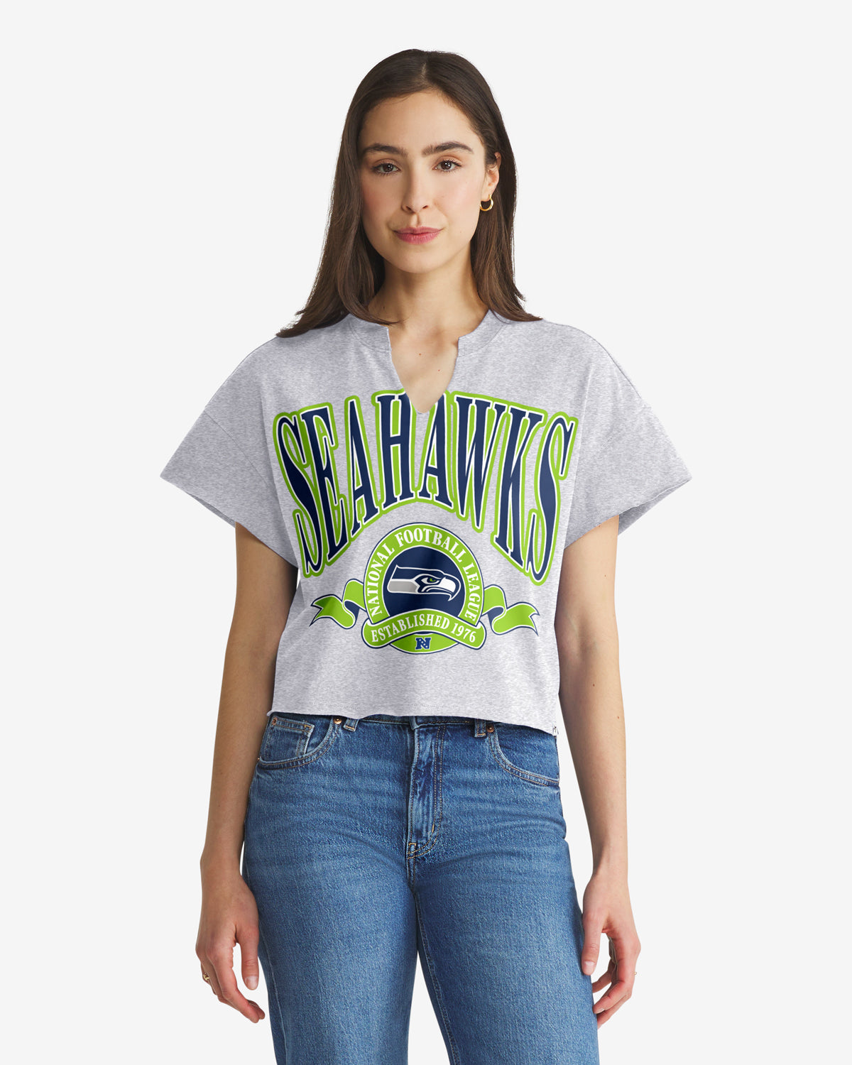Seattle Seahawks BANNERS OUT '47 T-shirt surdimensionné à col cranté pour femmes