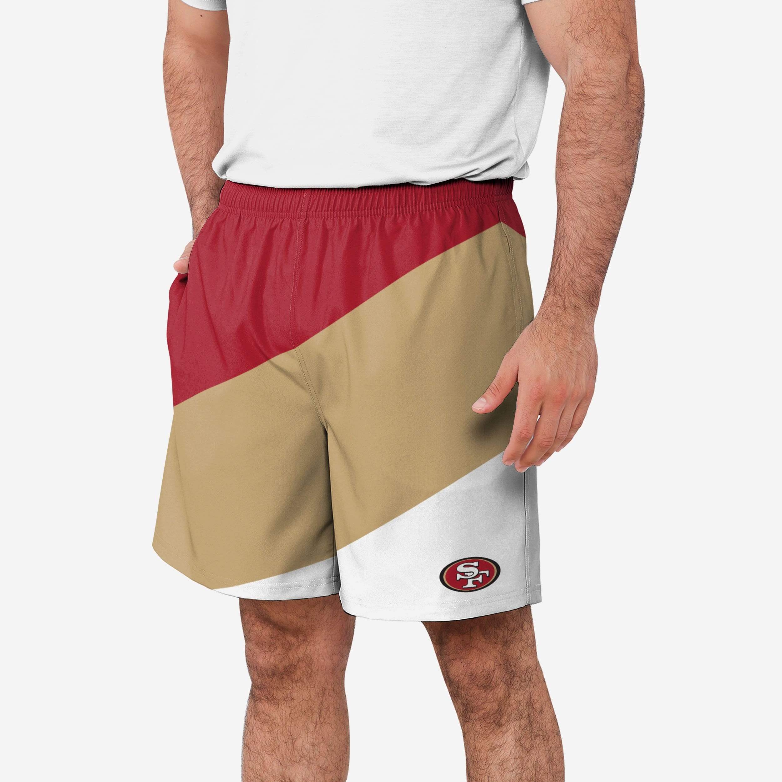 San Francisco 49ers Short d'entraînement à double doublure en duvet color block