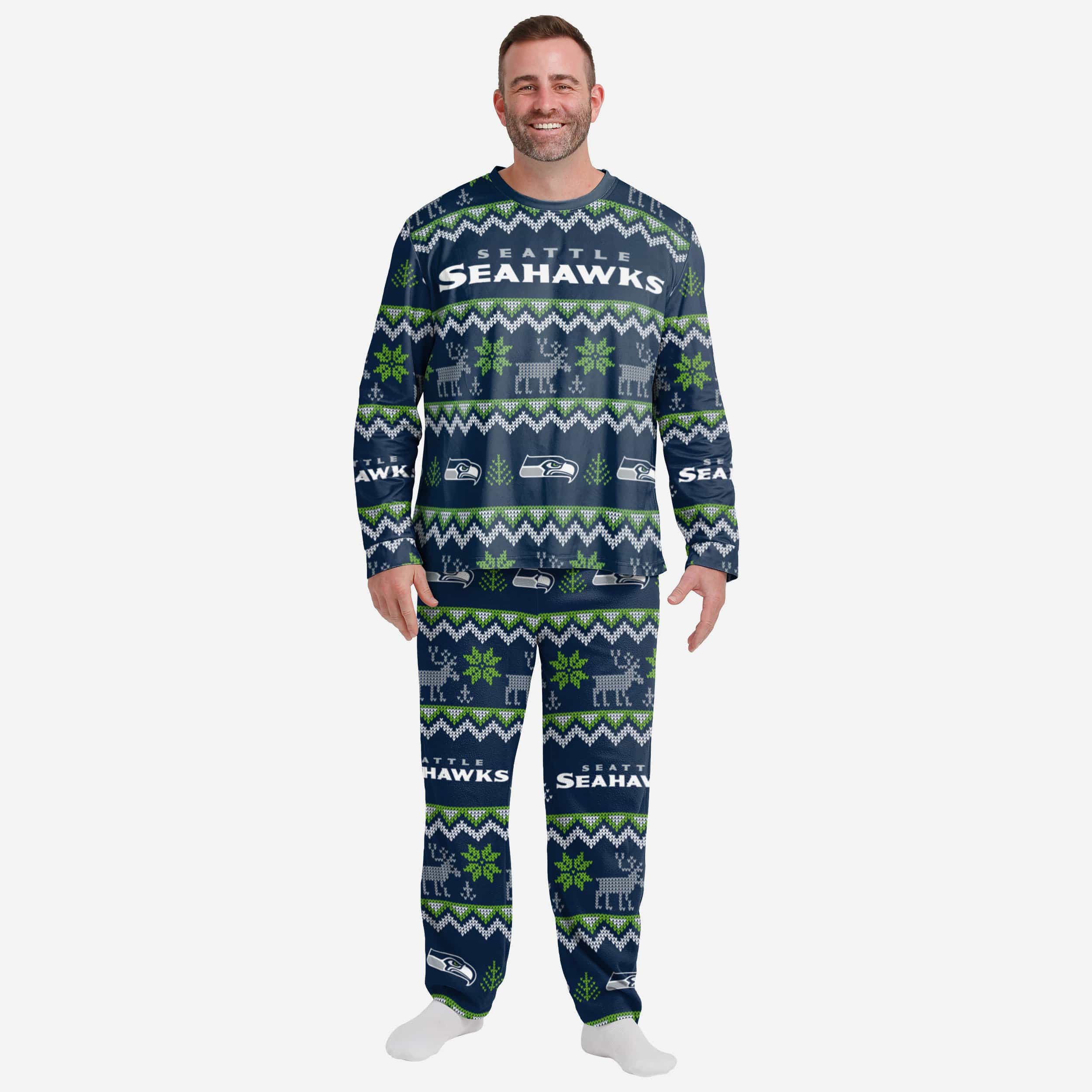 Seattle Seahawks Pyjama de vacances en famille à motif laid pour hommes