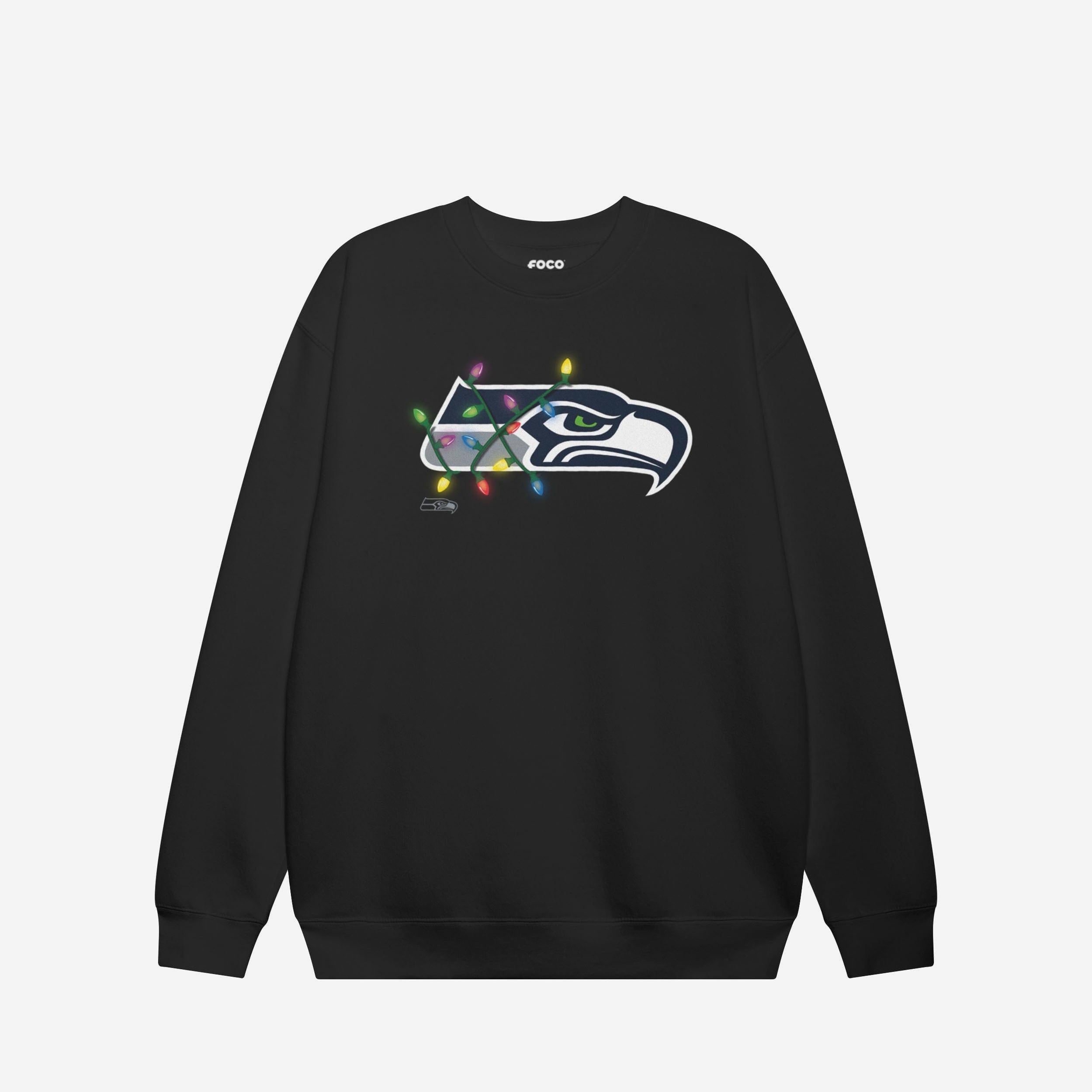 Seattle Seahawks Sweat-shirt à col rond avec logo principal Holiday Lights