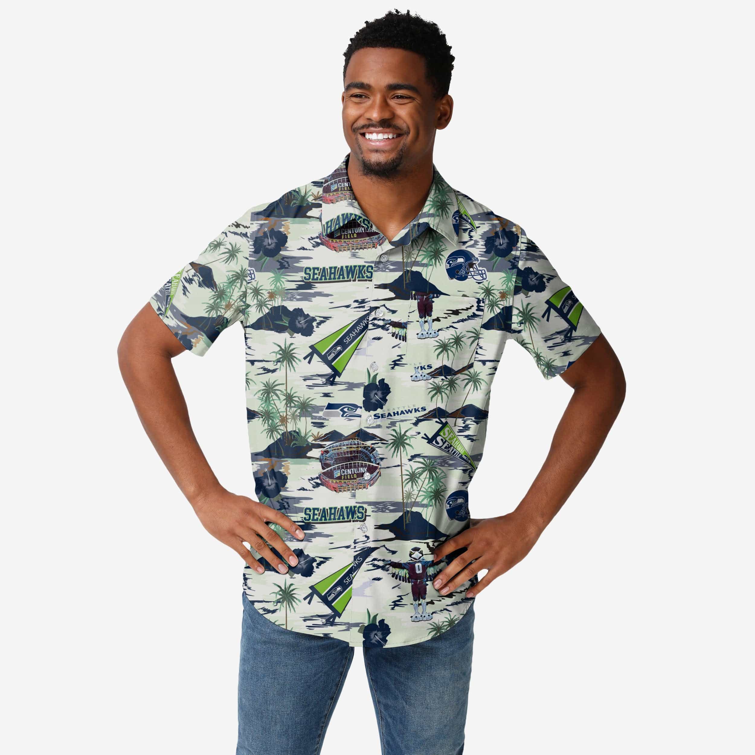 Seattle Seahawks Chemise boutonnée à imprimé stade thématique