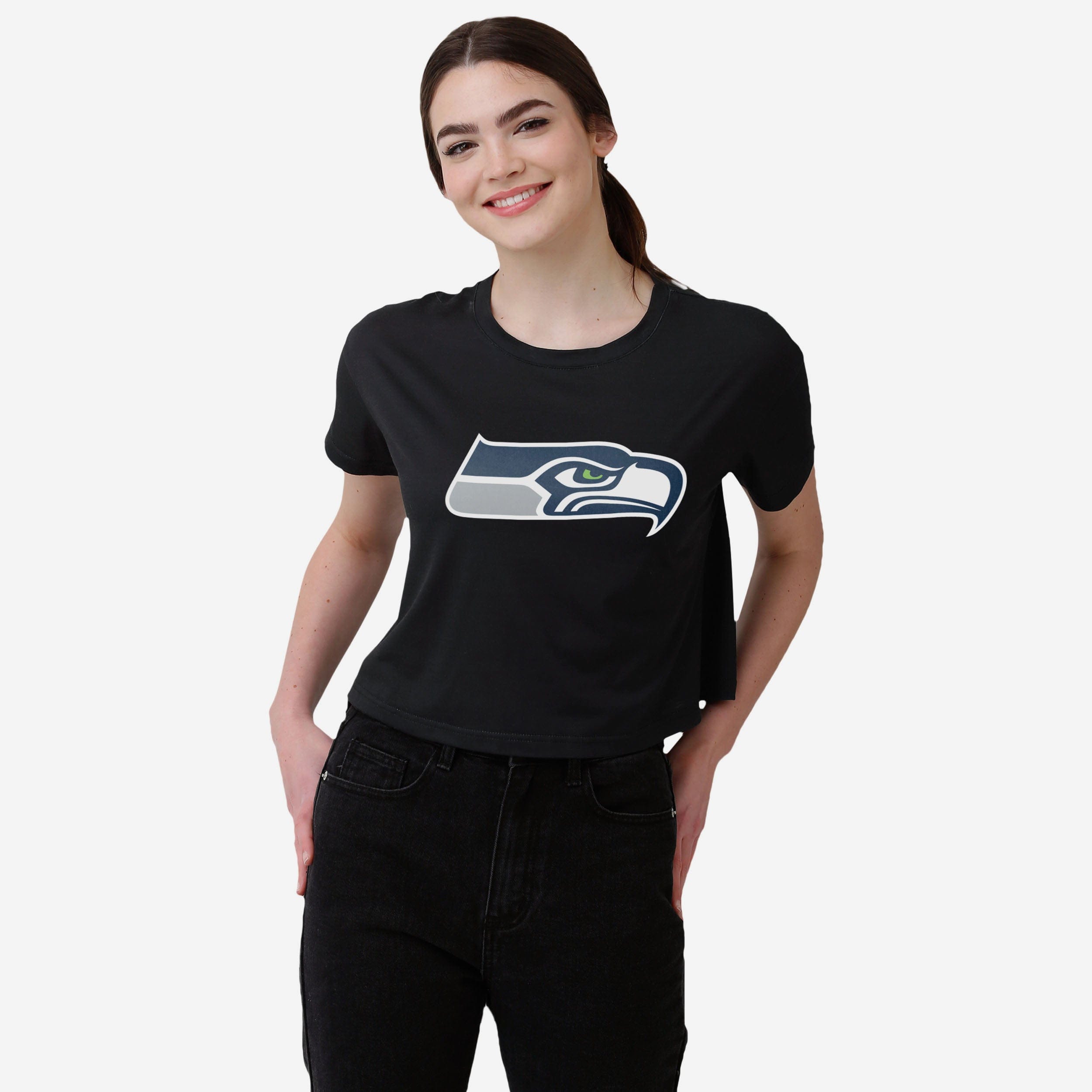 Seattle Seahawks Haut court noir à grand logo pour femme