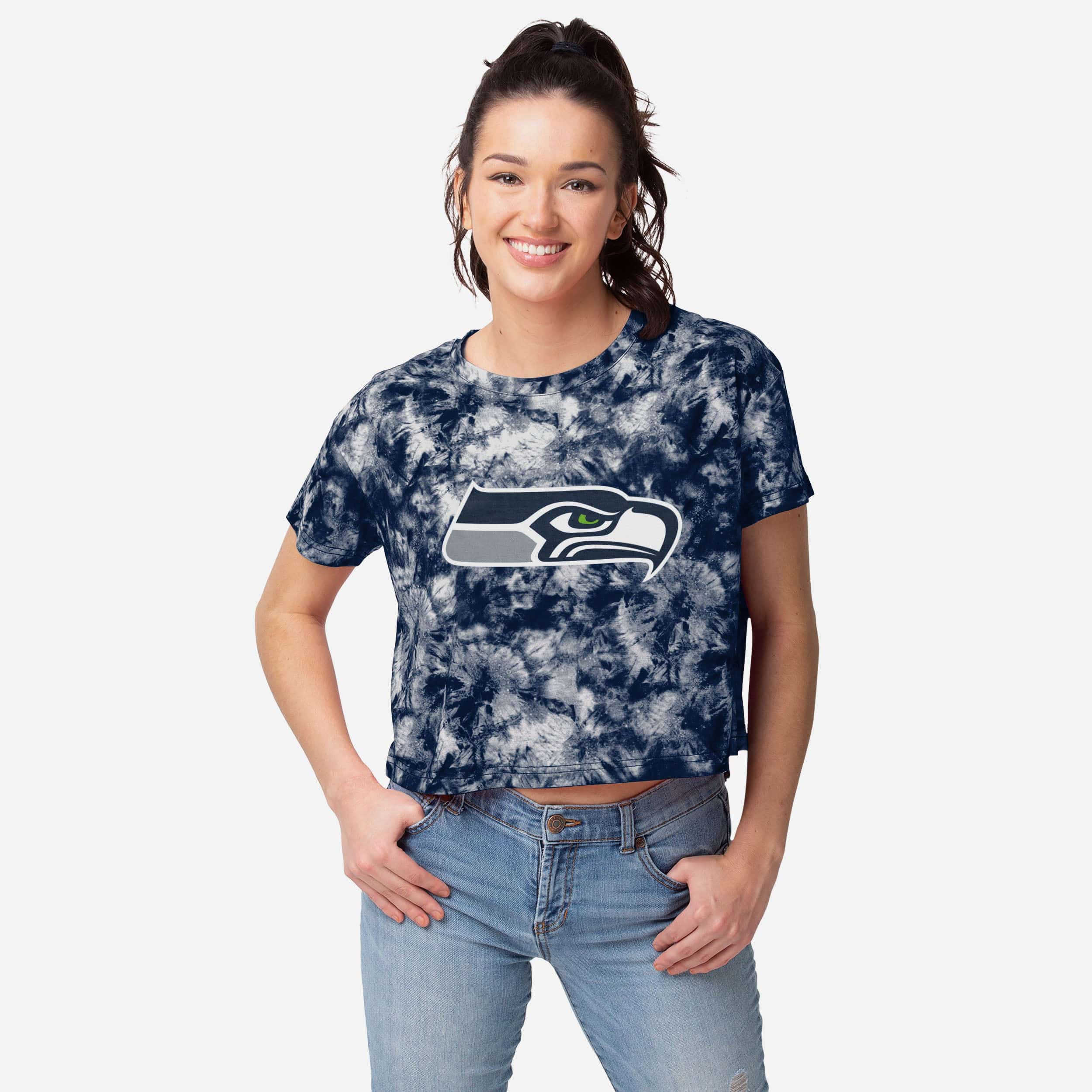 Seattle Seahawks Haut court à grand logo tie-dye pour femme