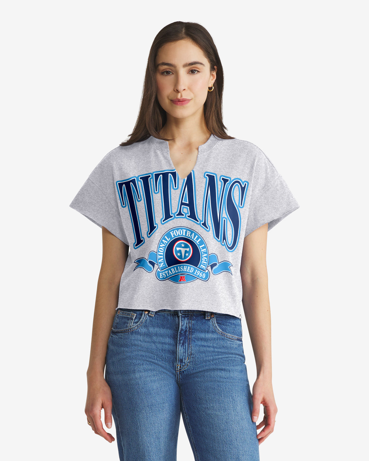 Tennessee Titans BANNERS OUT '47 T-shirt surdimensionné à col cranté pour femmes
