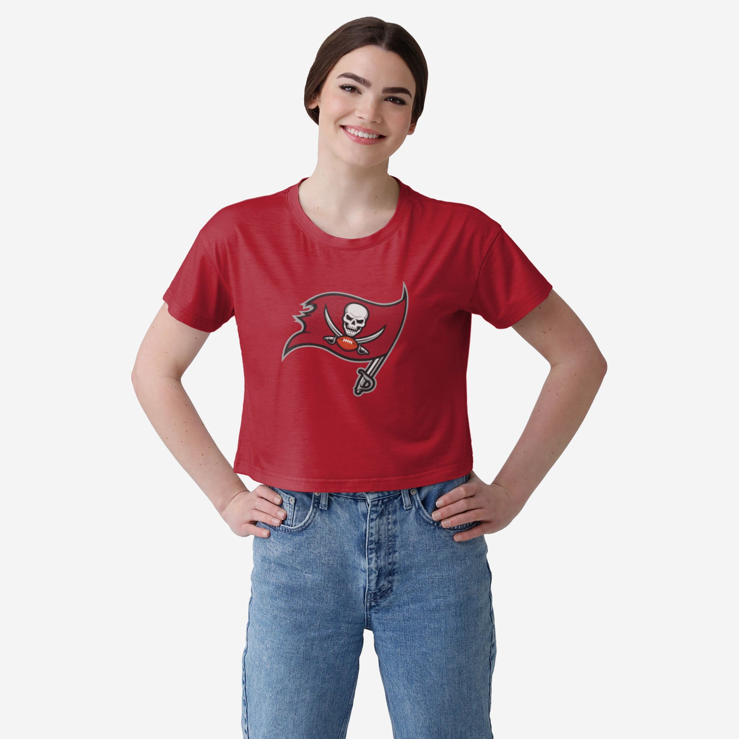 Tampa Bay Buccaneers Haut court uni avec grand logo pour femme