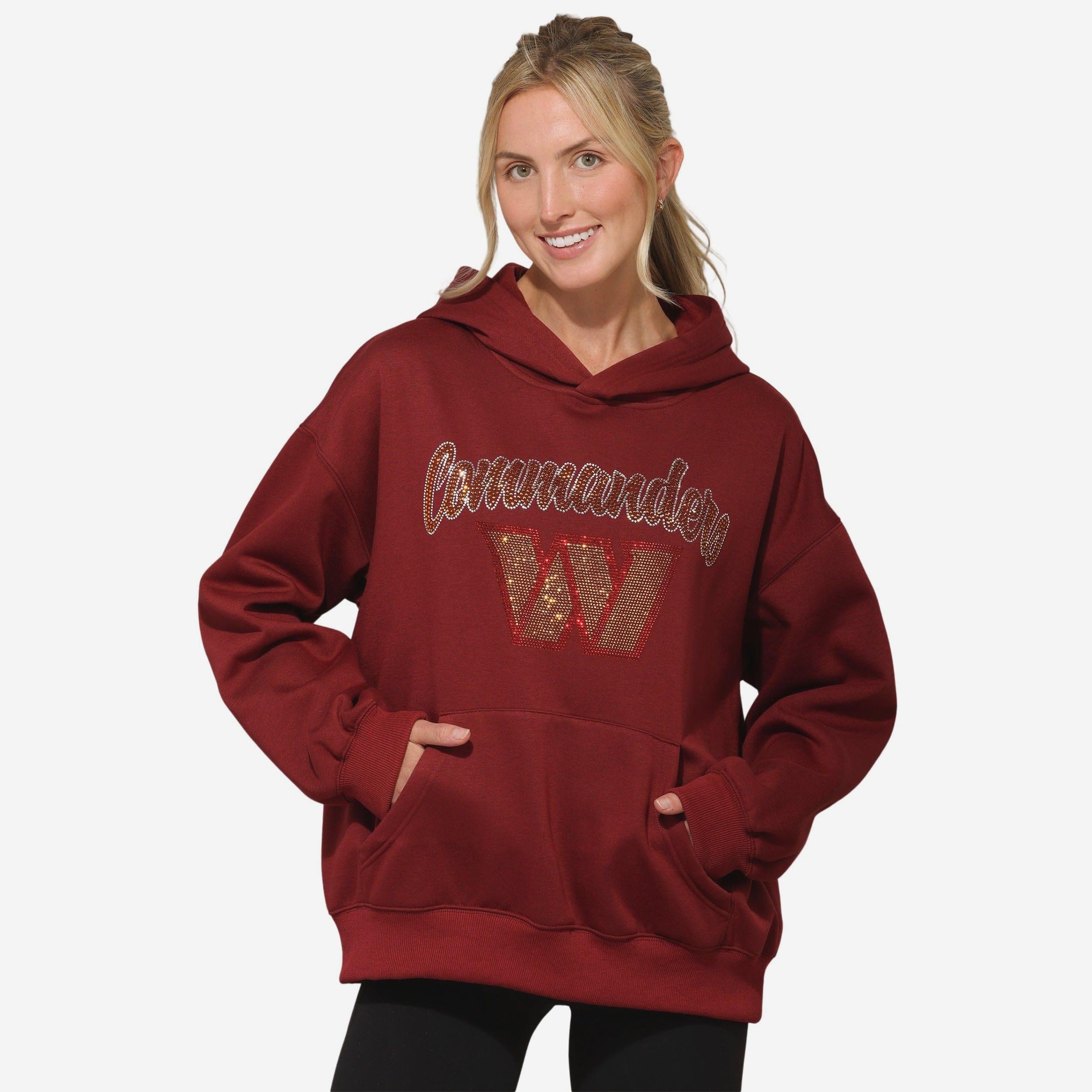 Washington Commanders Sweat à capuche surdimensionné avec logo strass pour femme